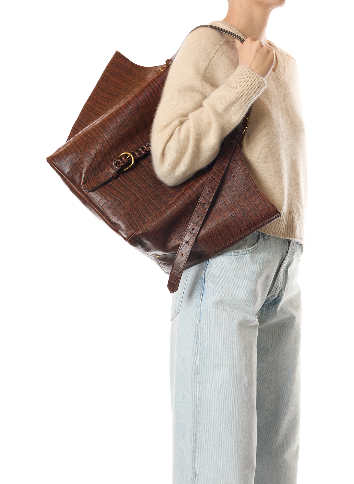 Joseph M Shopper-Tasche aus Schafsleder mit Krokodil-Effekt JÉRÔME DREYFUSS Braun