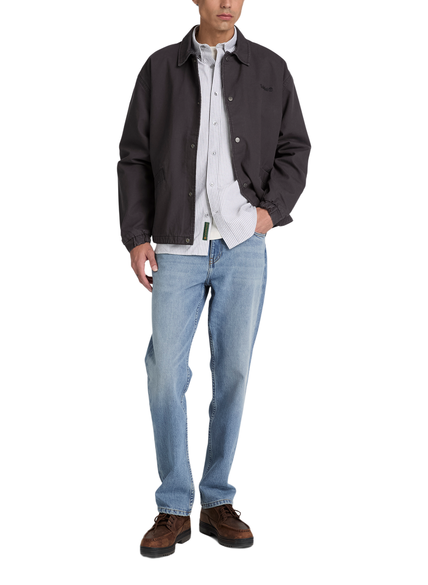 Gerade Streifenhemd mit besticktem Logo aus Baumwolle TIMBERLAND Schwarz