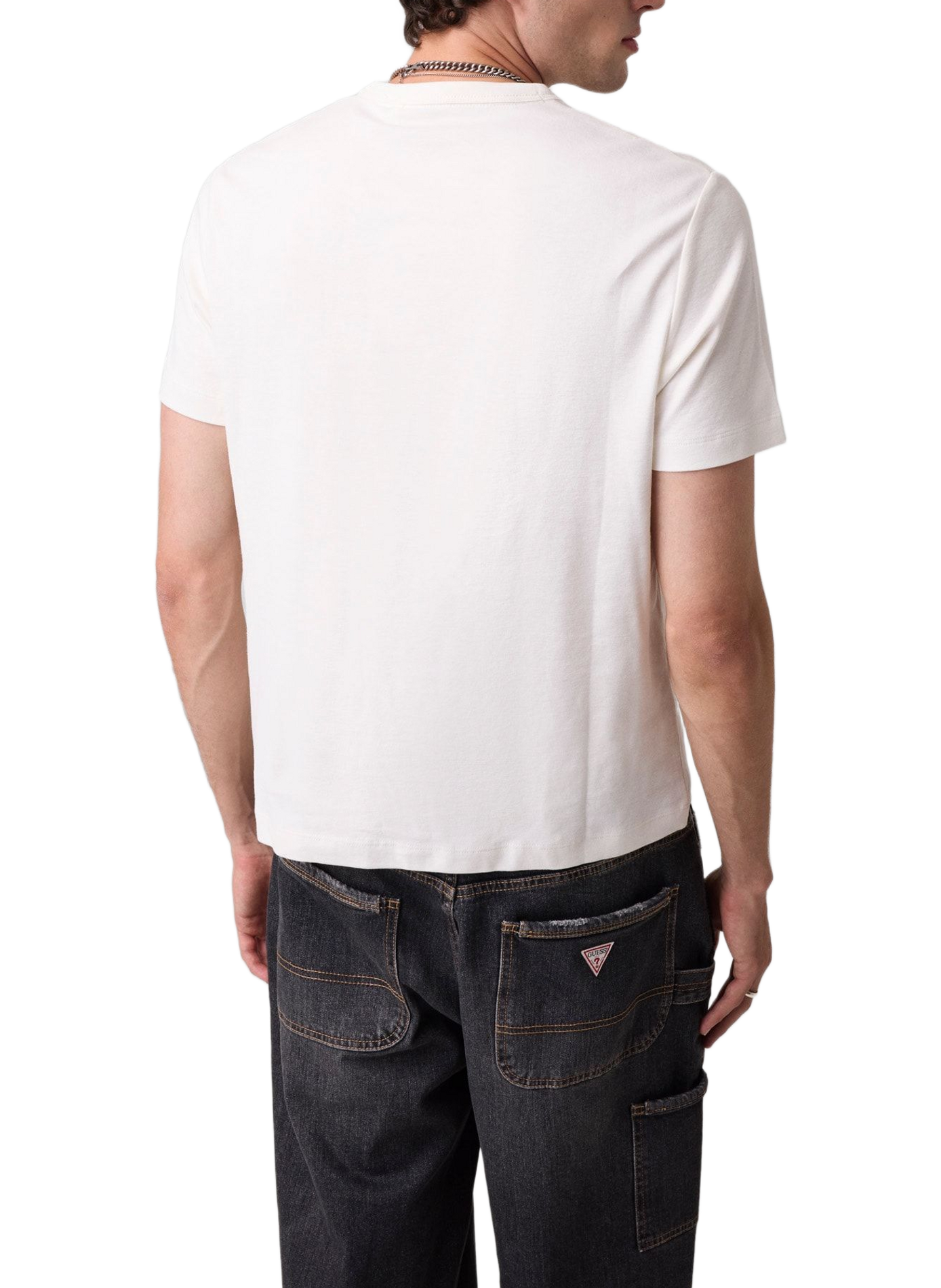T-shirt droit col rond imprimé en coton GUESS Blanc