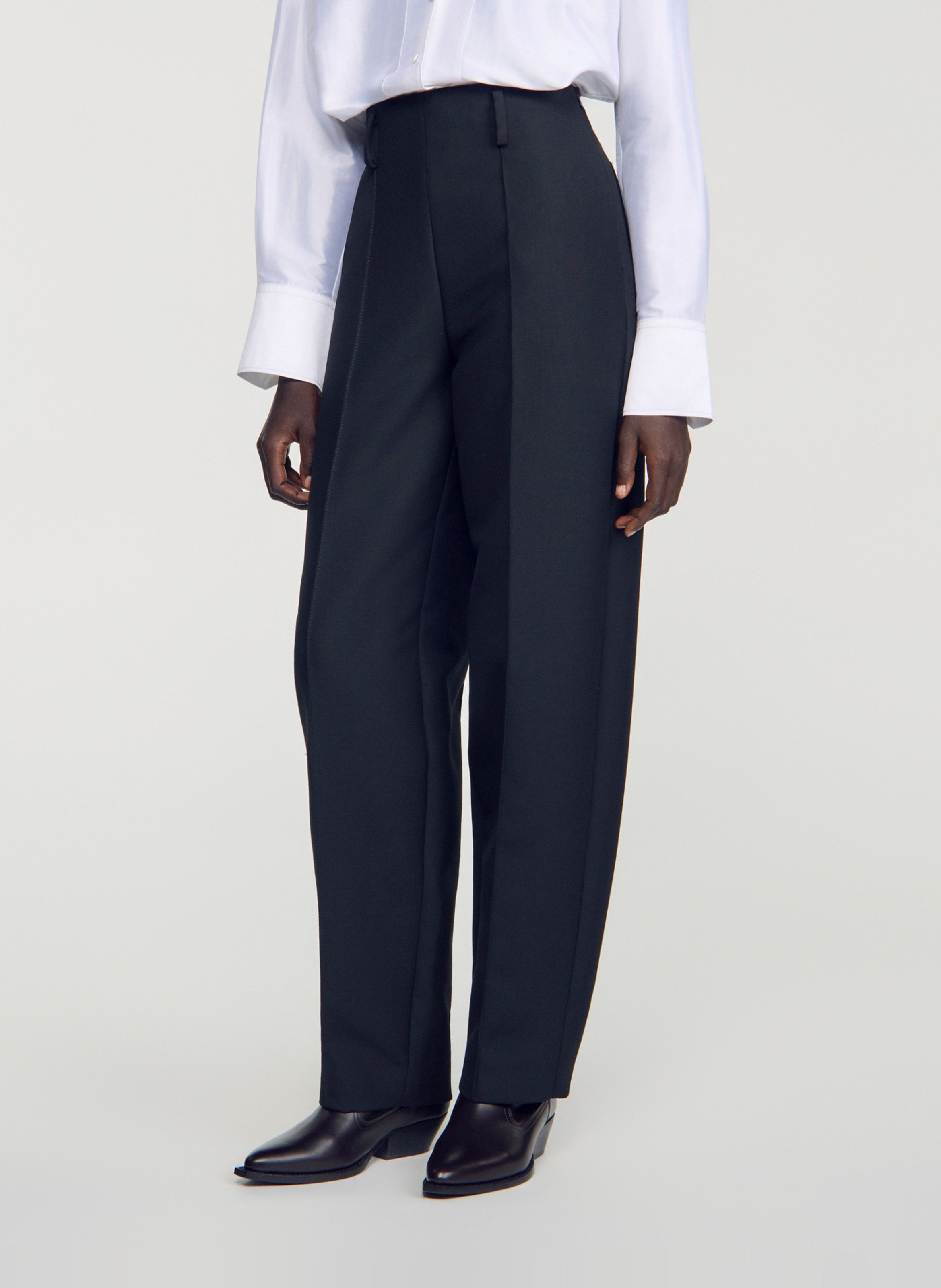Pantalon taille haute droit uni SANDRO Noir