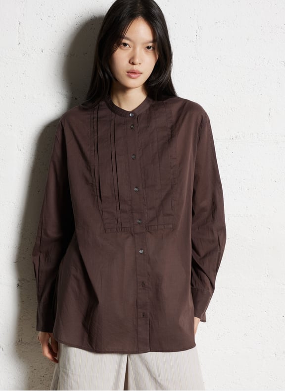 Chemise droite col mao en coton eleanore Marron by SOEUR SOEUR Chemise droite col mao en coton eleanore Marron