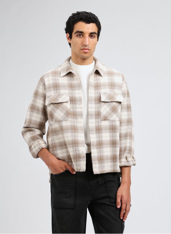 Flannel Waffle Overshirt Brown by REPRESENT REPRESENT Flannel Waffle Overshirt Brown