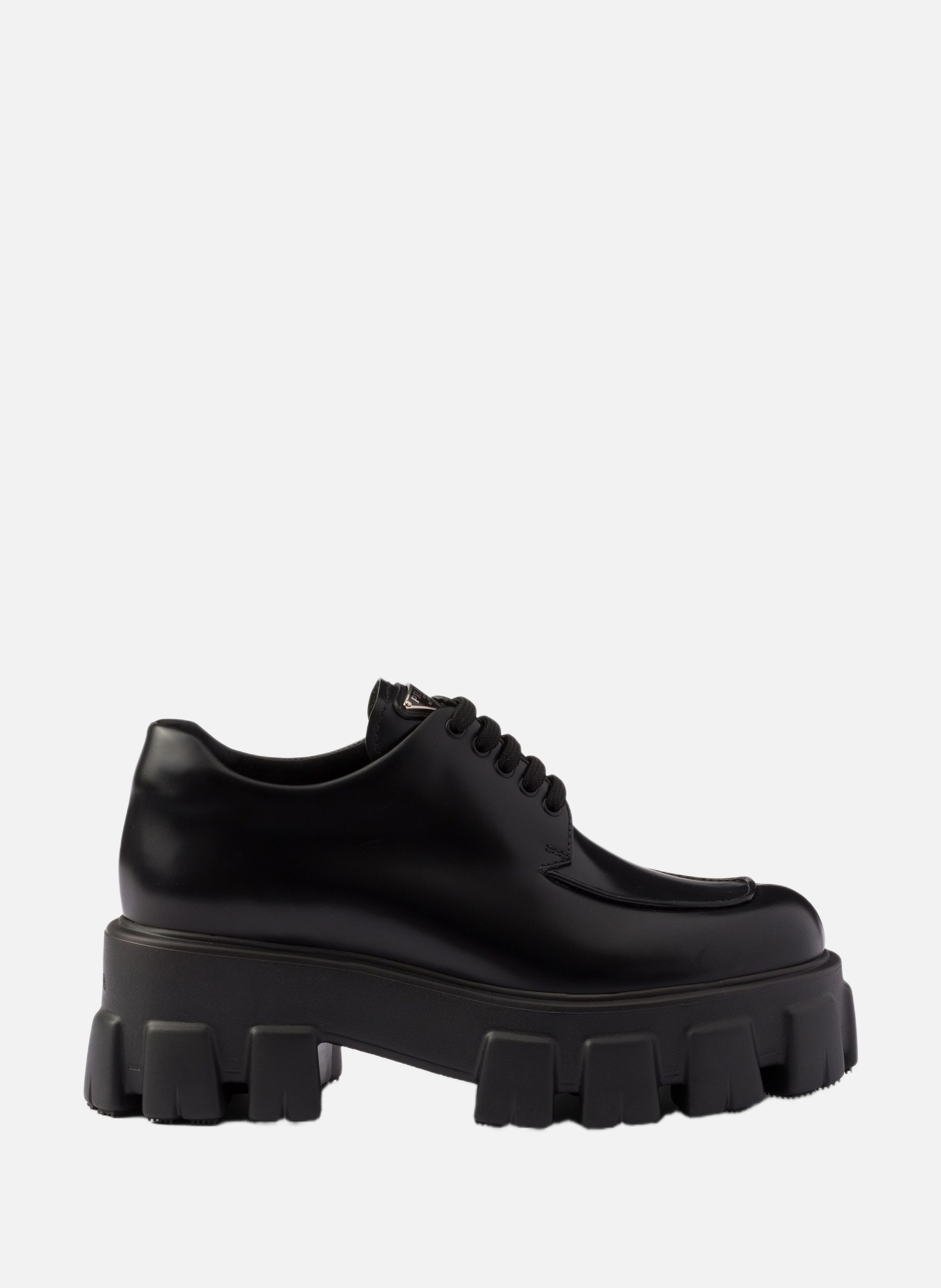 Chaussures à lacets monolith en cuir brossé PRADA Noir