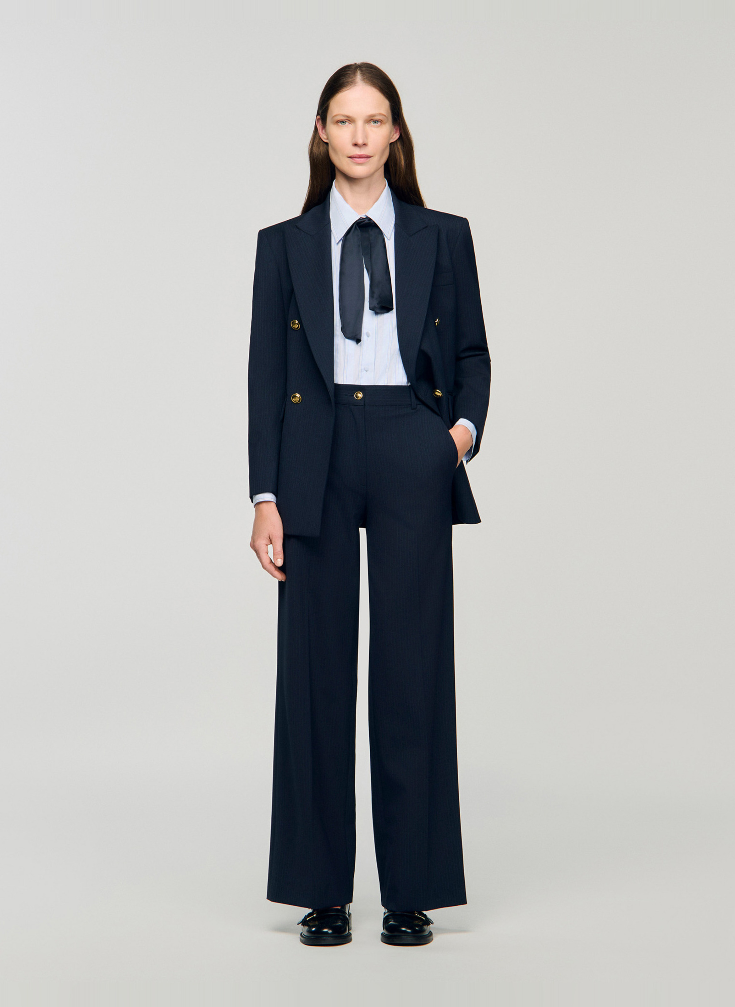 Pantalon droit à rayures SANDRO Bleu