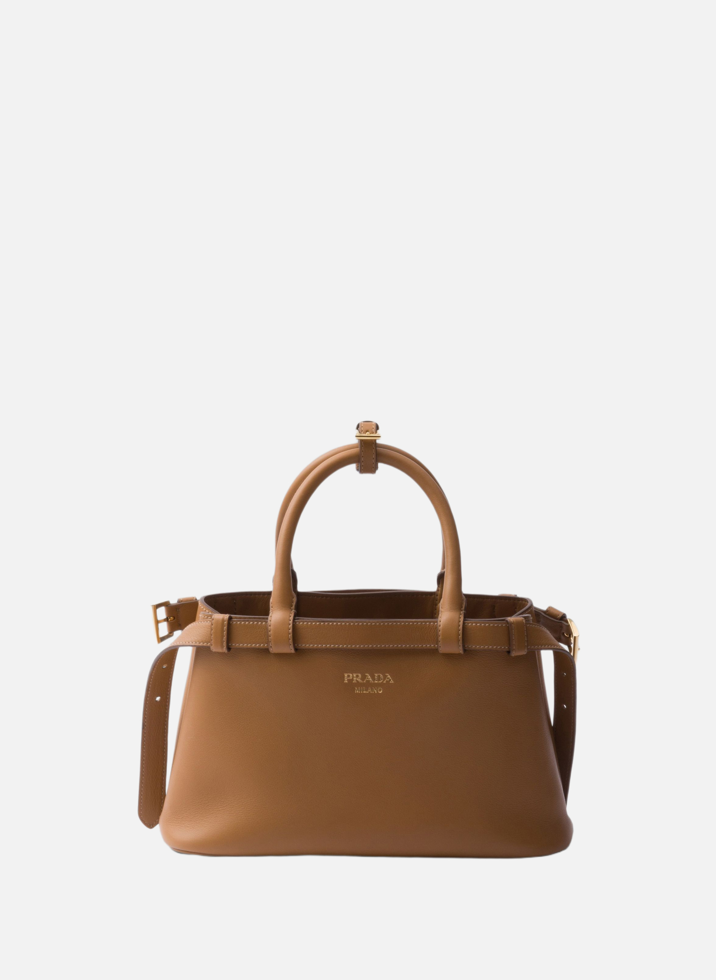 Petit sac à main en cuir prada buckle avec double PRADA Marron