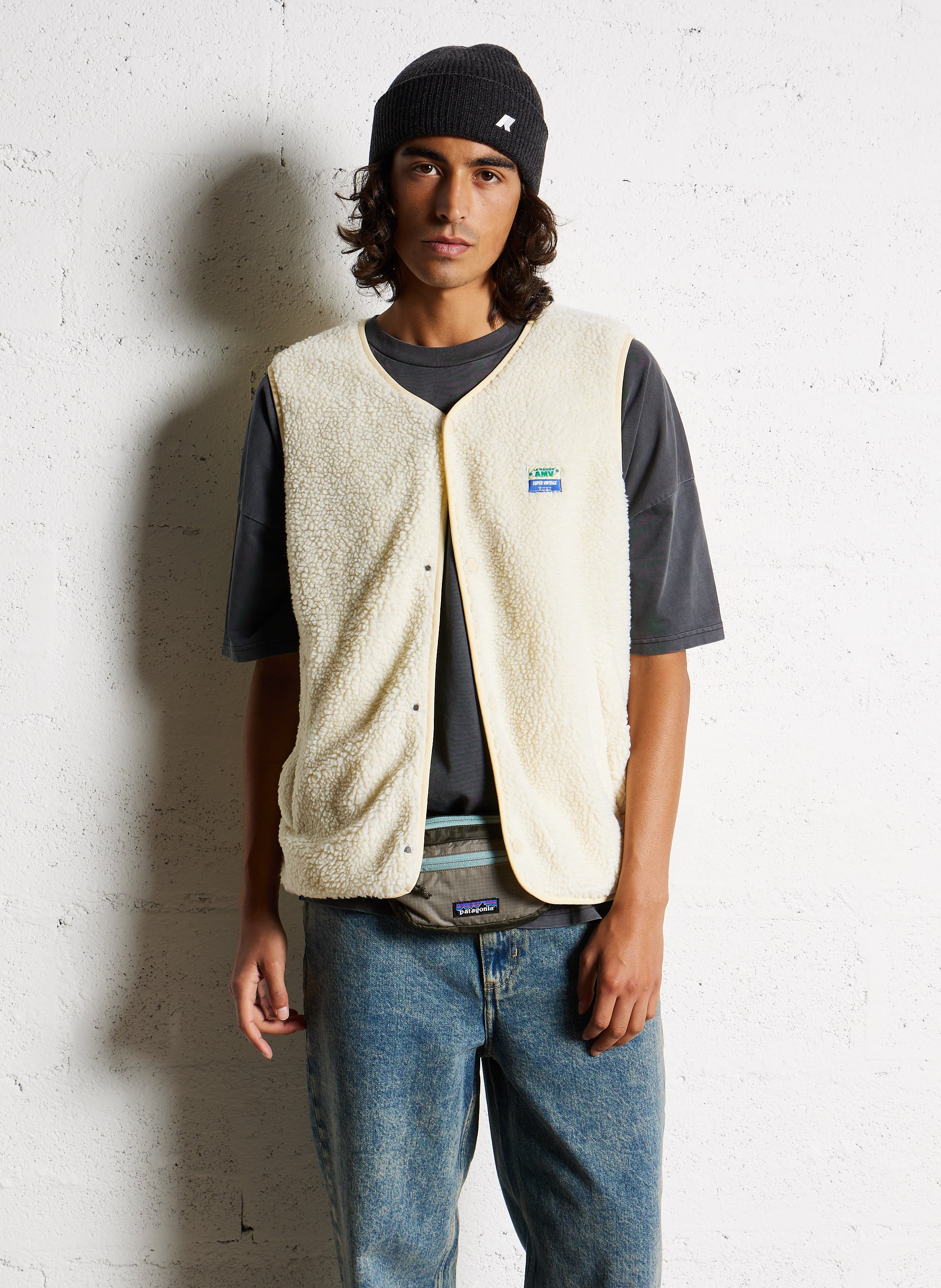 Veste col rond en sherpa hoktown AMERICAN VINTAGE Beige