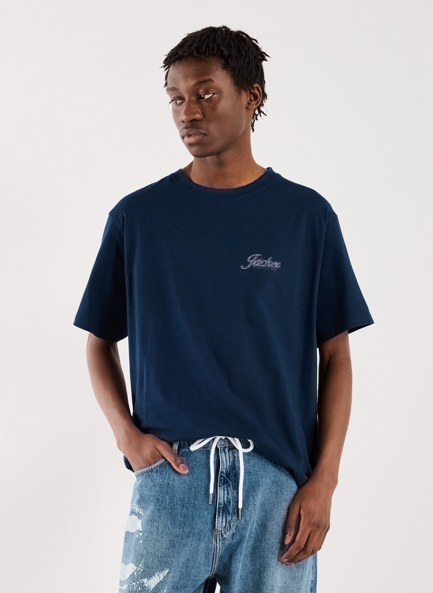 T-Shirt droit manches courtes en coton JACKER. Bleu