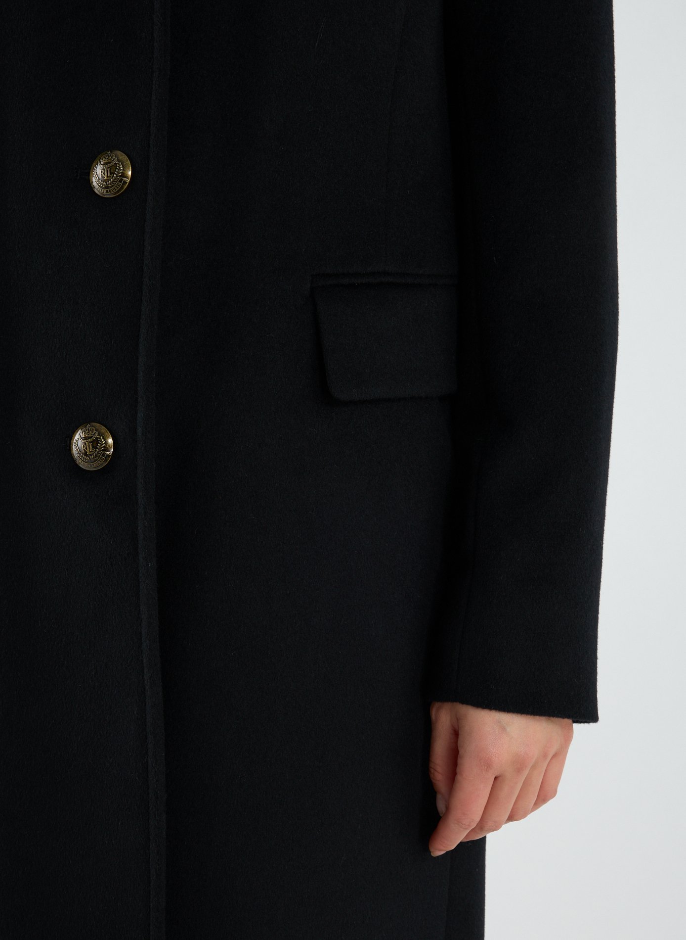 Manteau mi-long brodé en laine mélangée LAUREN Noir