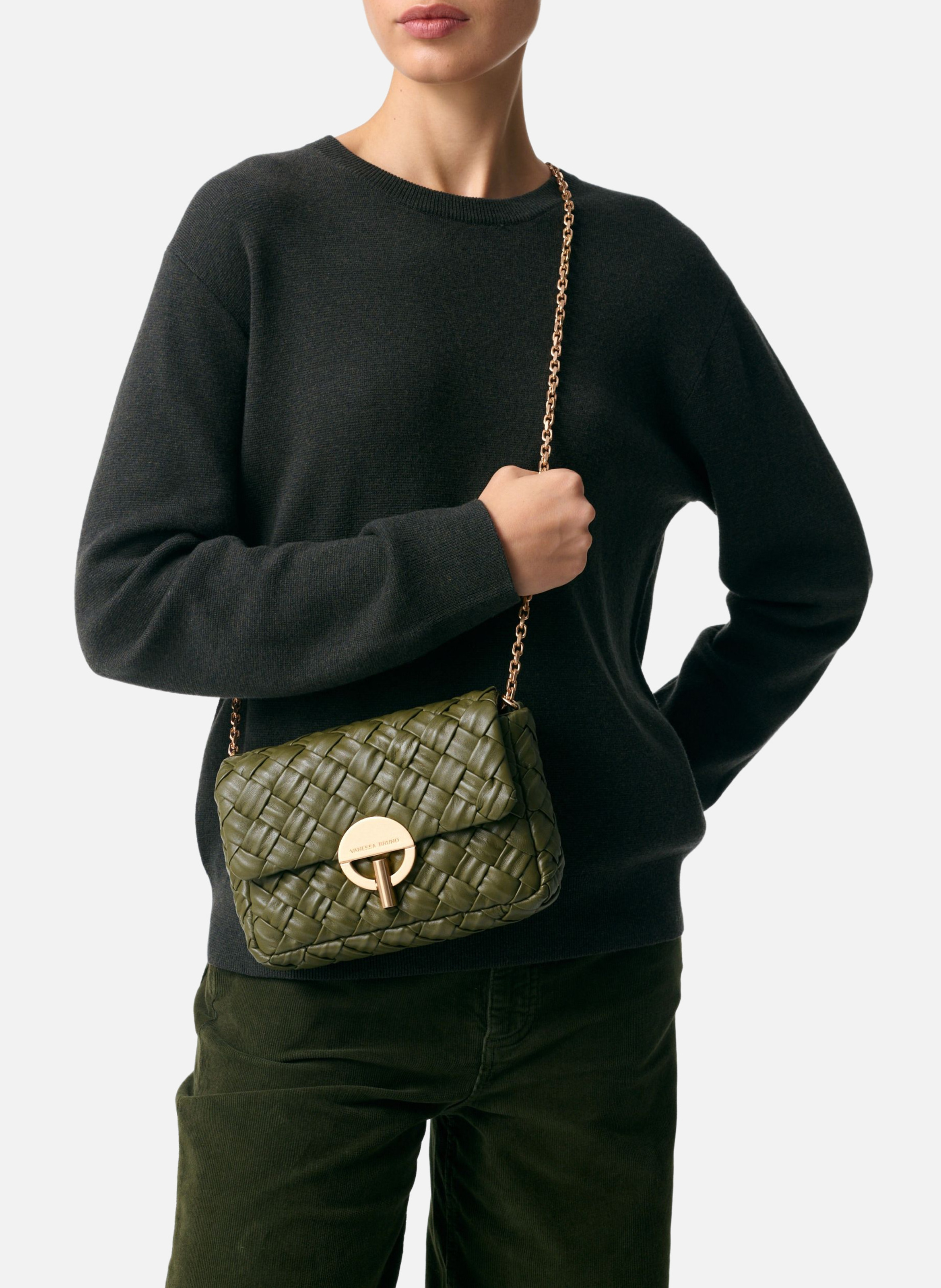 Moyen sac moon en cuir tressé VANESSA BRUNO Vert