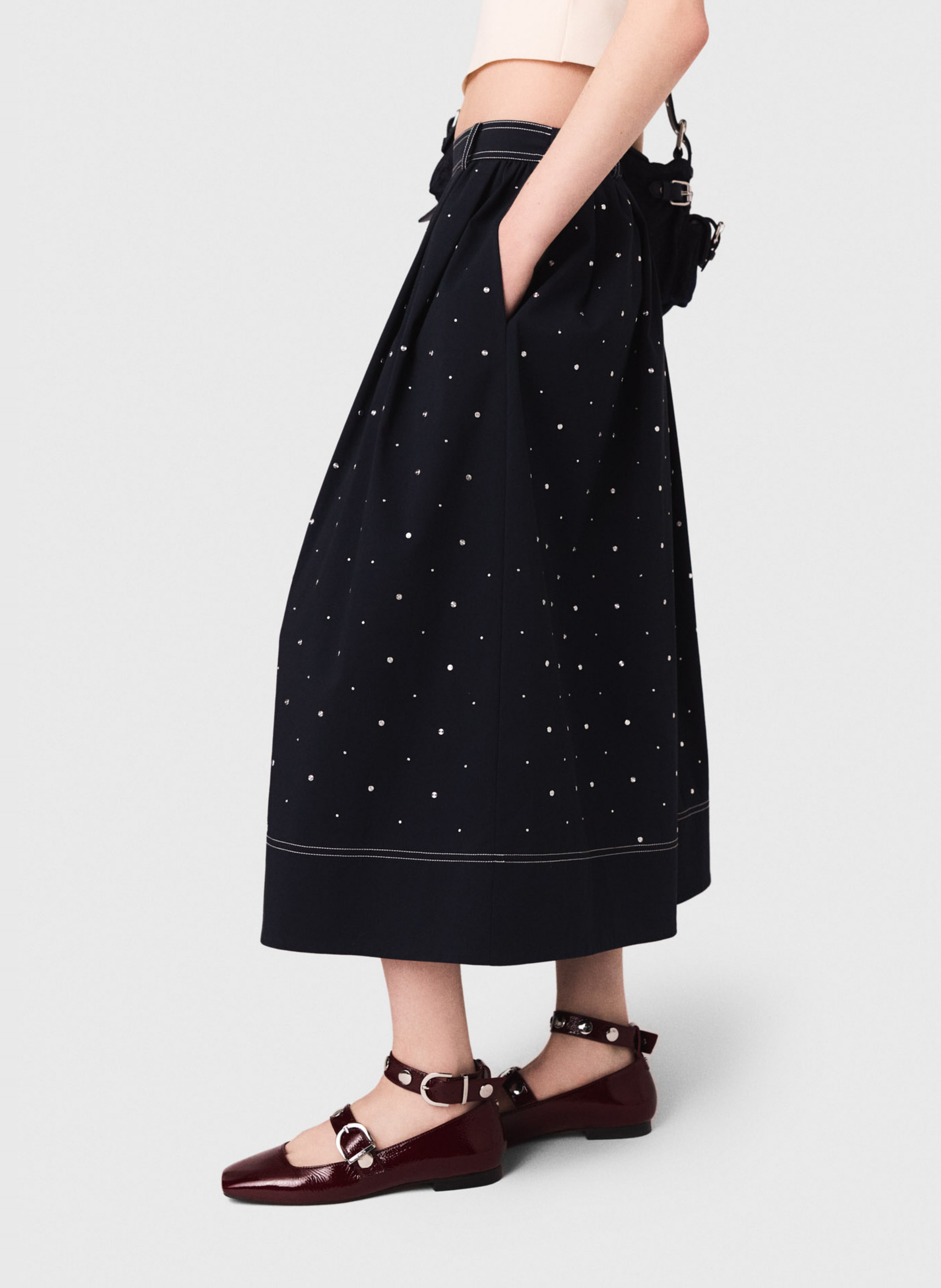 Jupe midi en coton mélangé MAJE Bleu