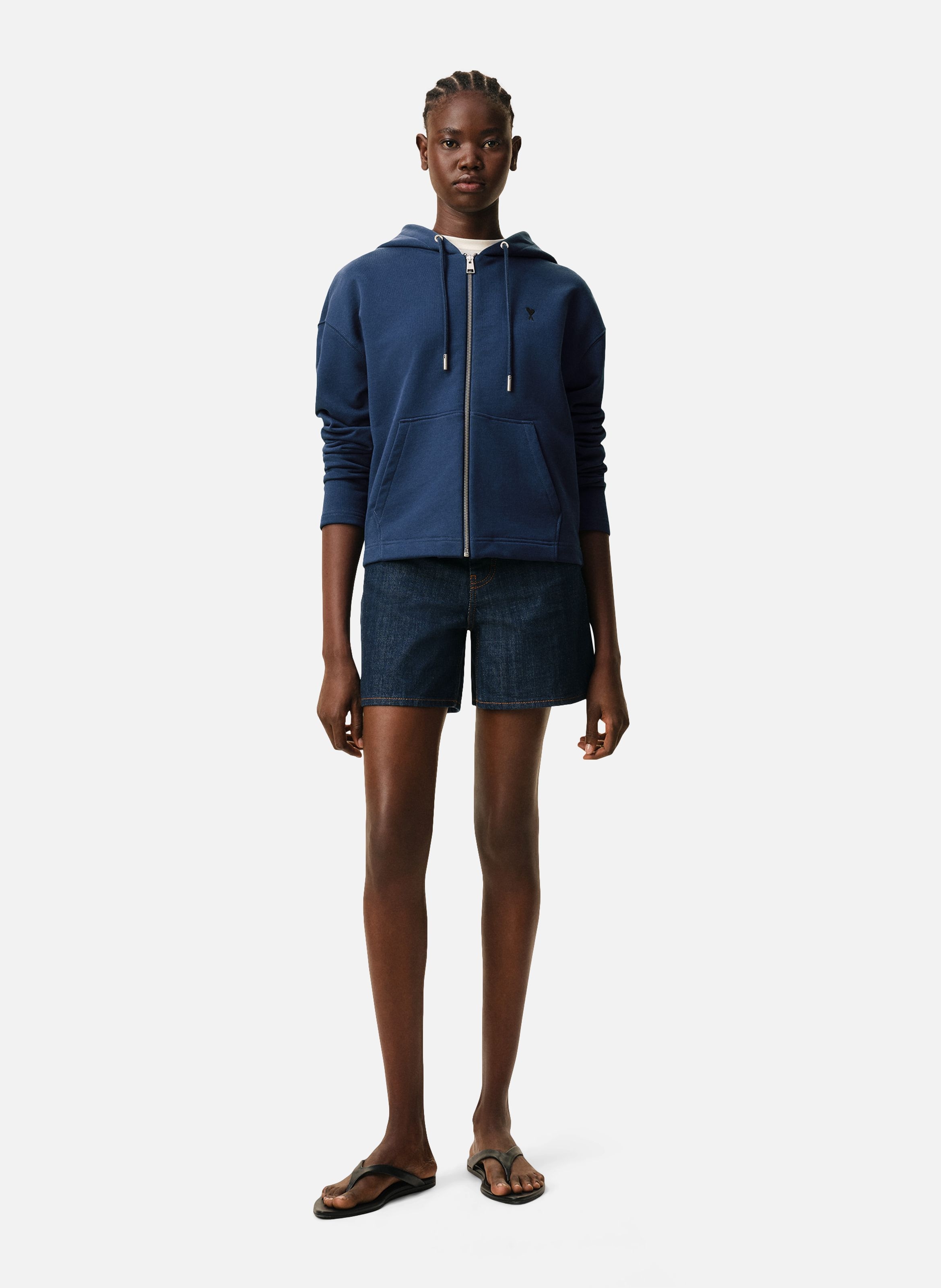 Hoodie zippé ami de coeur en coton AMI PARIS Bleu