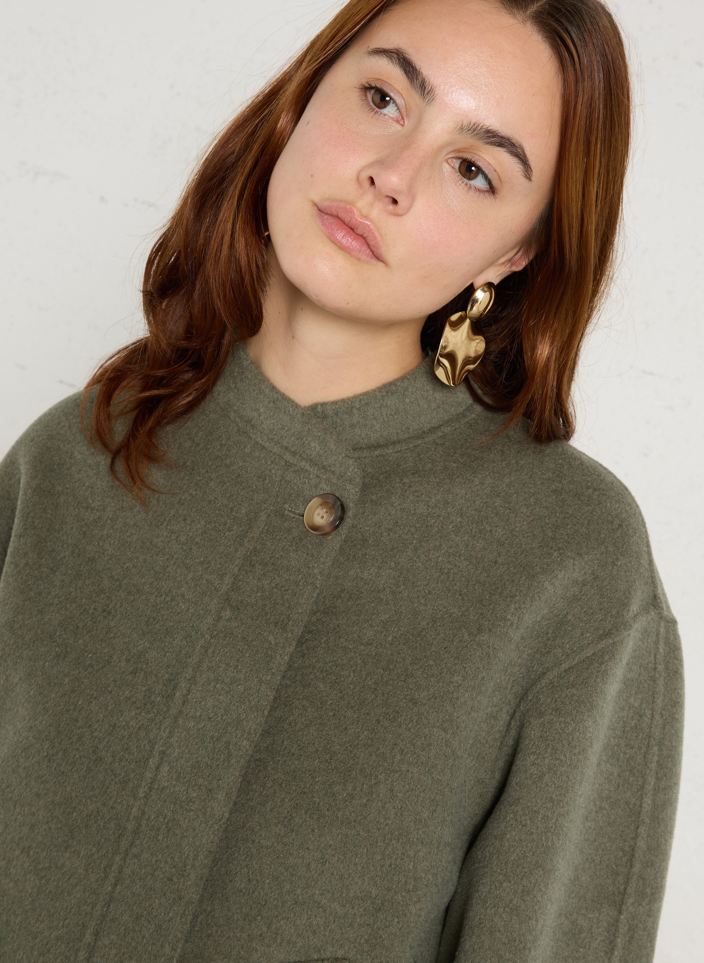 Manteau col rond en laine mélangée windsor SOEUR Gris