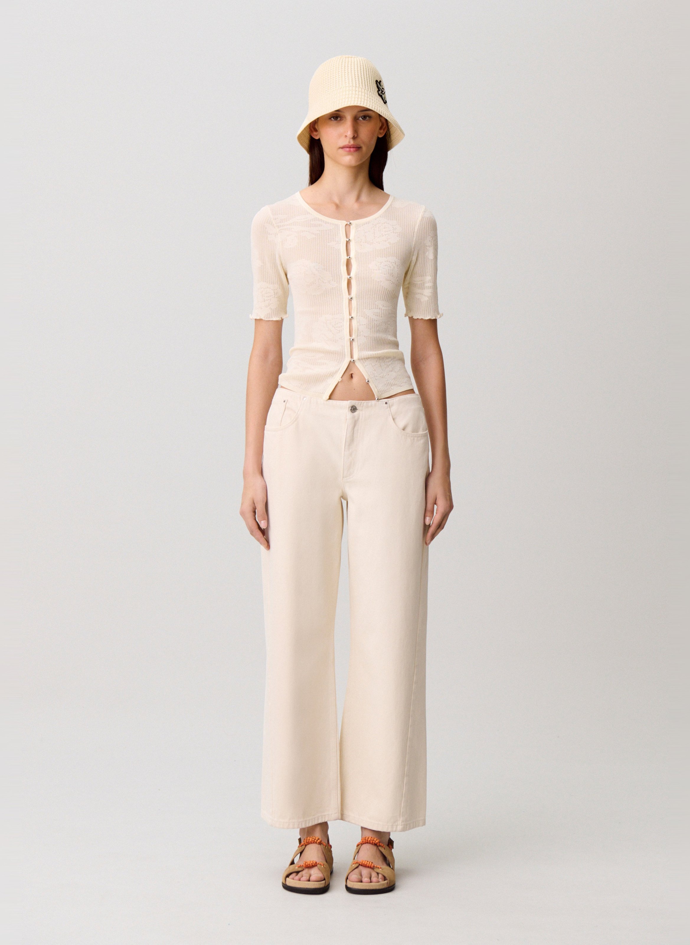 Gilet ajusté col rond en dentelle CLAUDIE PIERLOT Beige