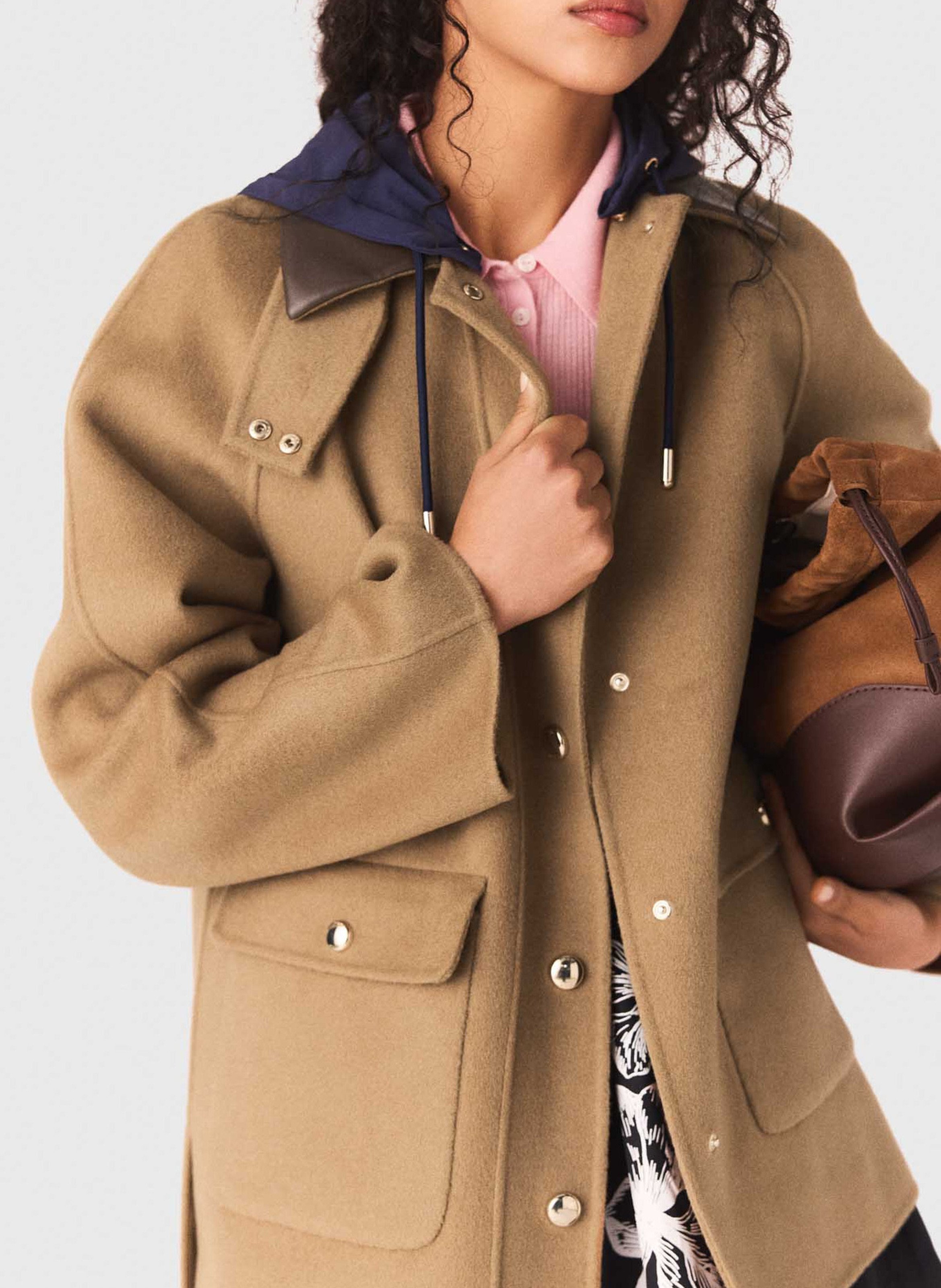 Manteau droit boutonné en laine mélangée MAJE Beige