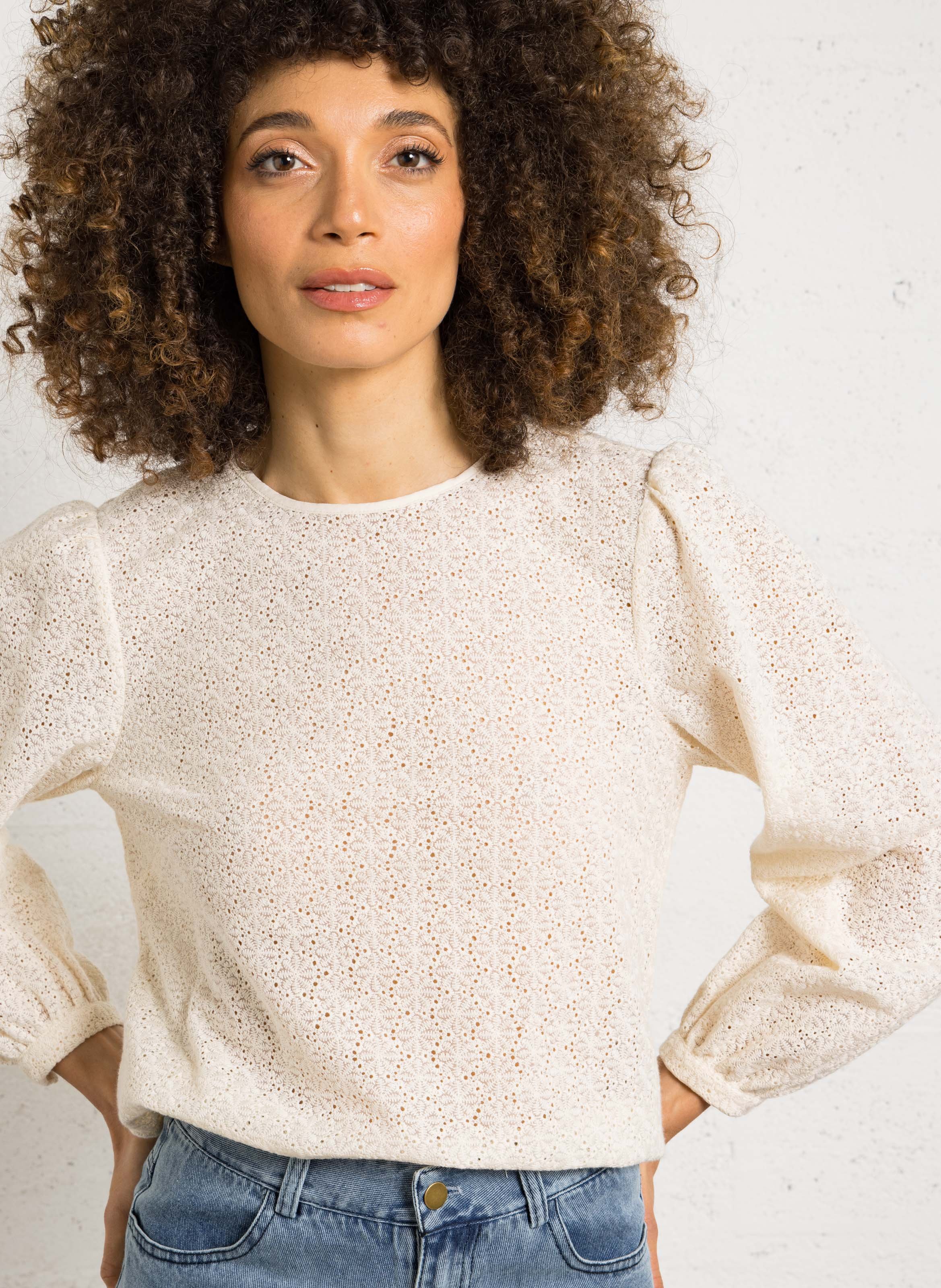 Top droit manches longues brodé dalma MAISON 123 Beige