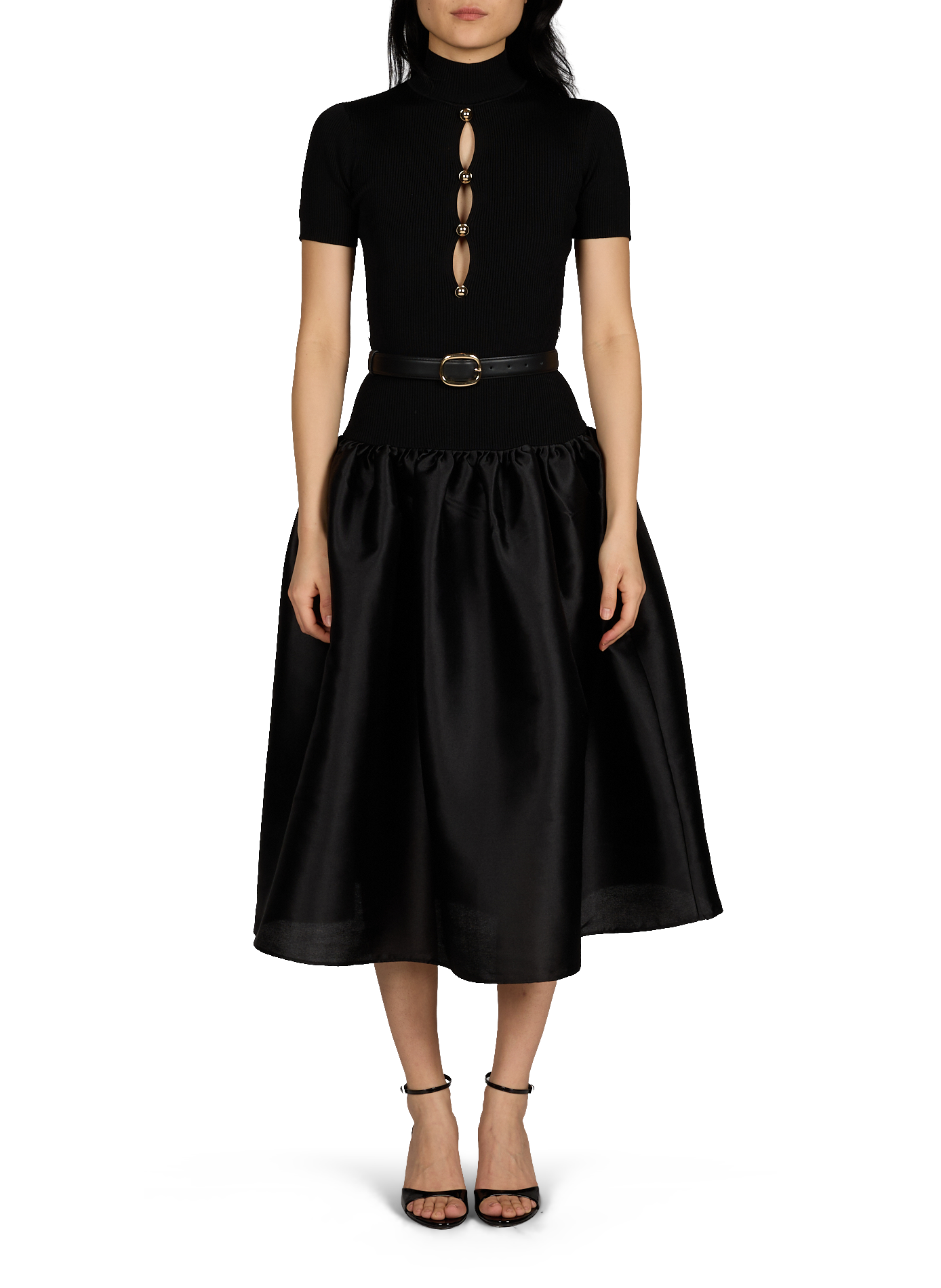 Flared two-material dress SELF PORTRAIT Black