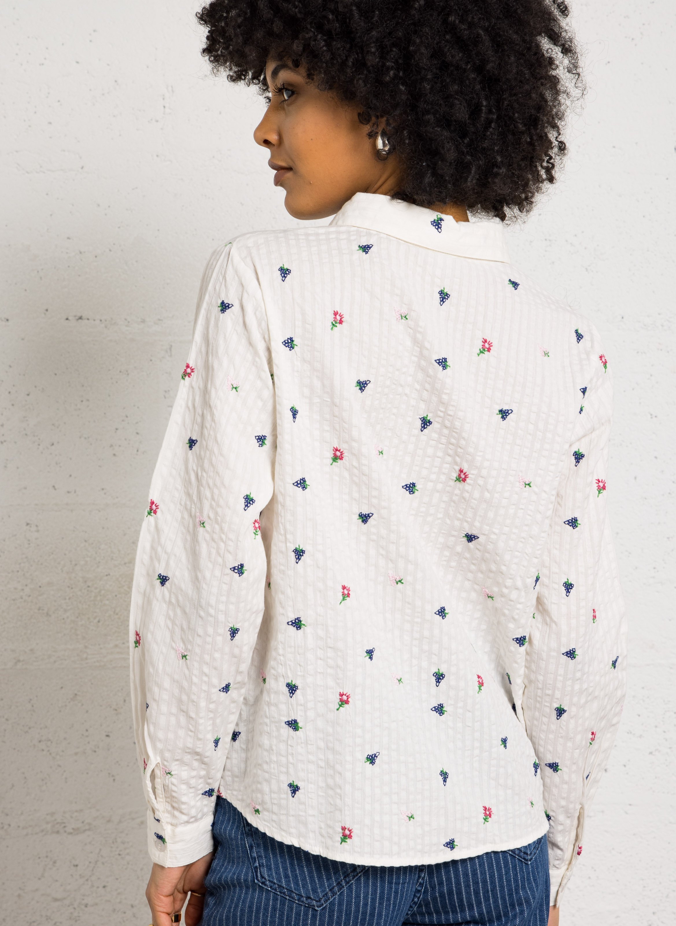 Chemise droite brodée en coton ARMOR-LUX Blanc