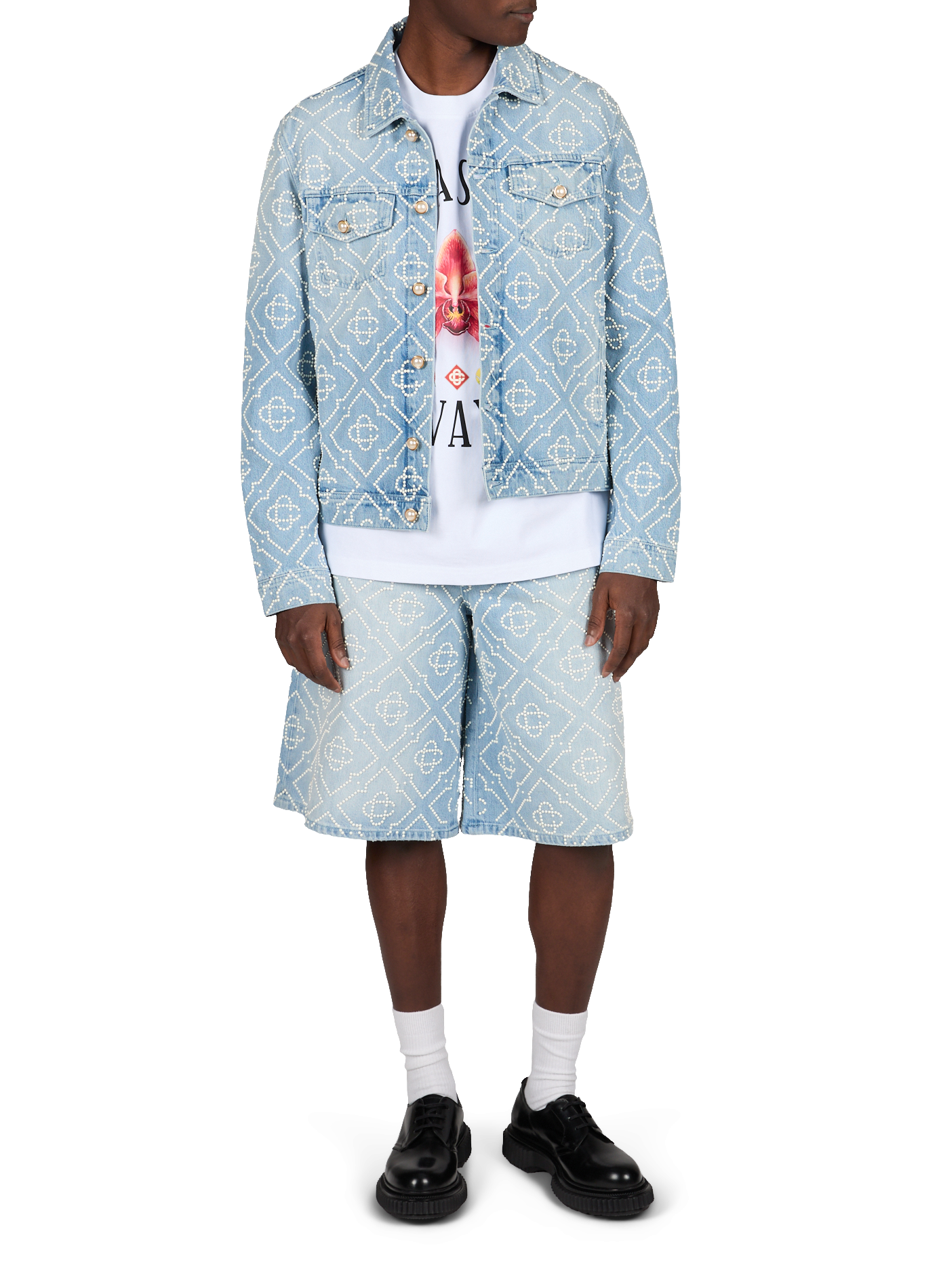 Denim jacket with pearl motifs in cotton CASABLANCA PARIS Blue