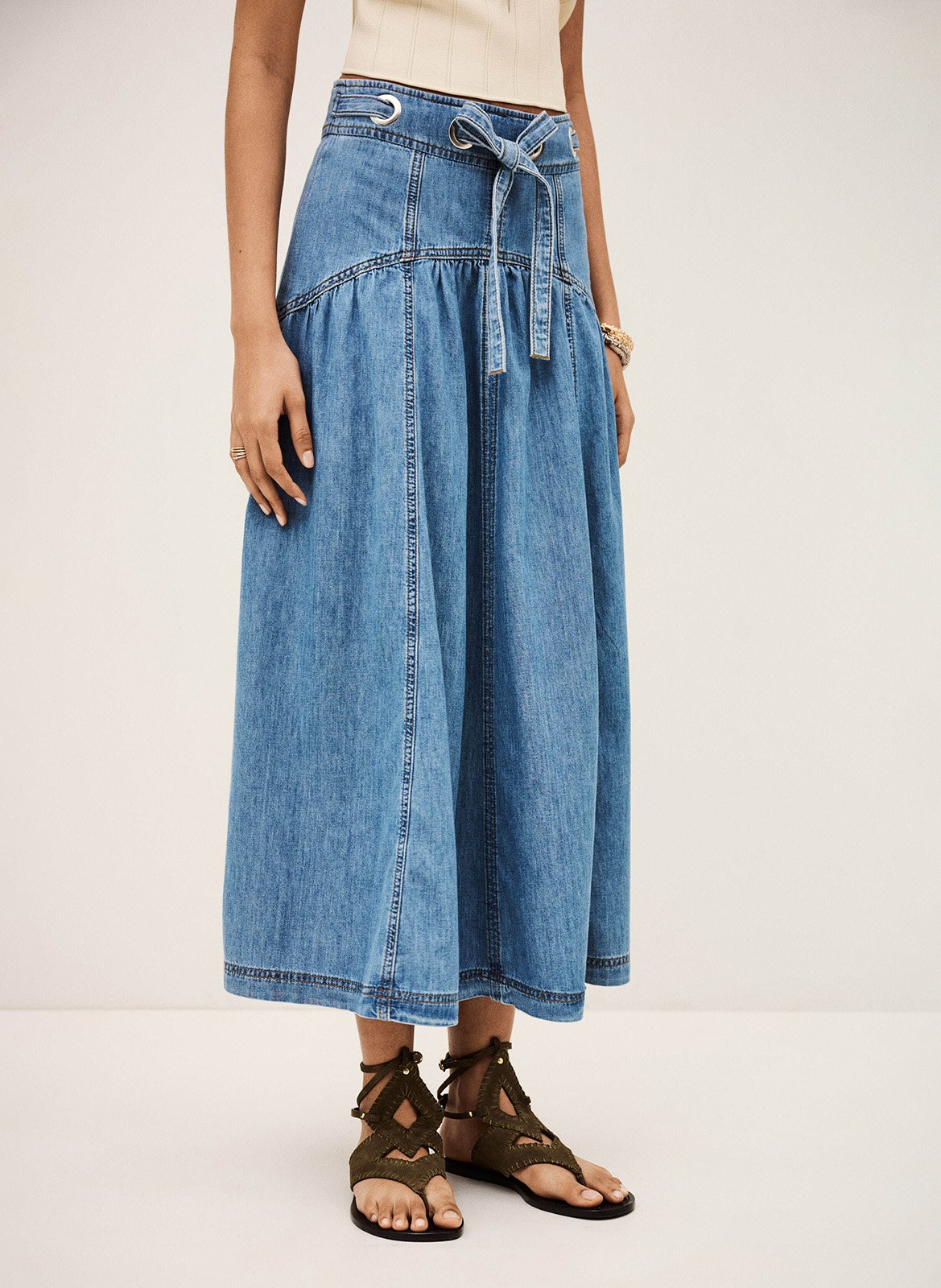 Jupe évasée taille haute en denim lonia BA&SH Bleu