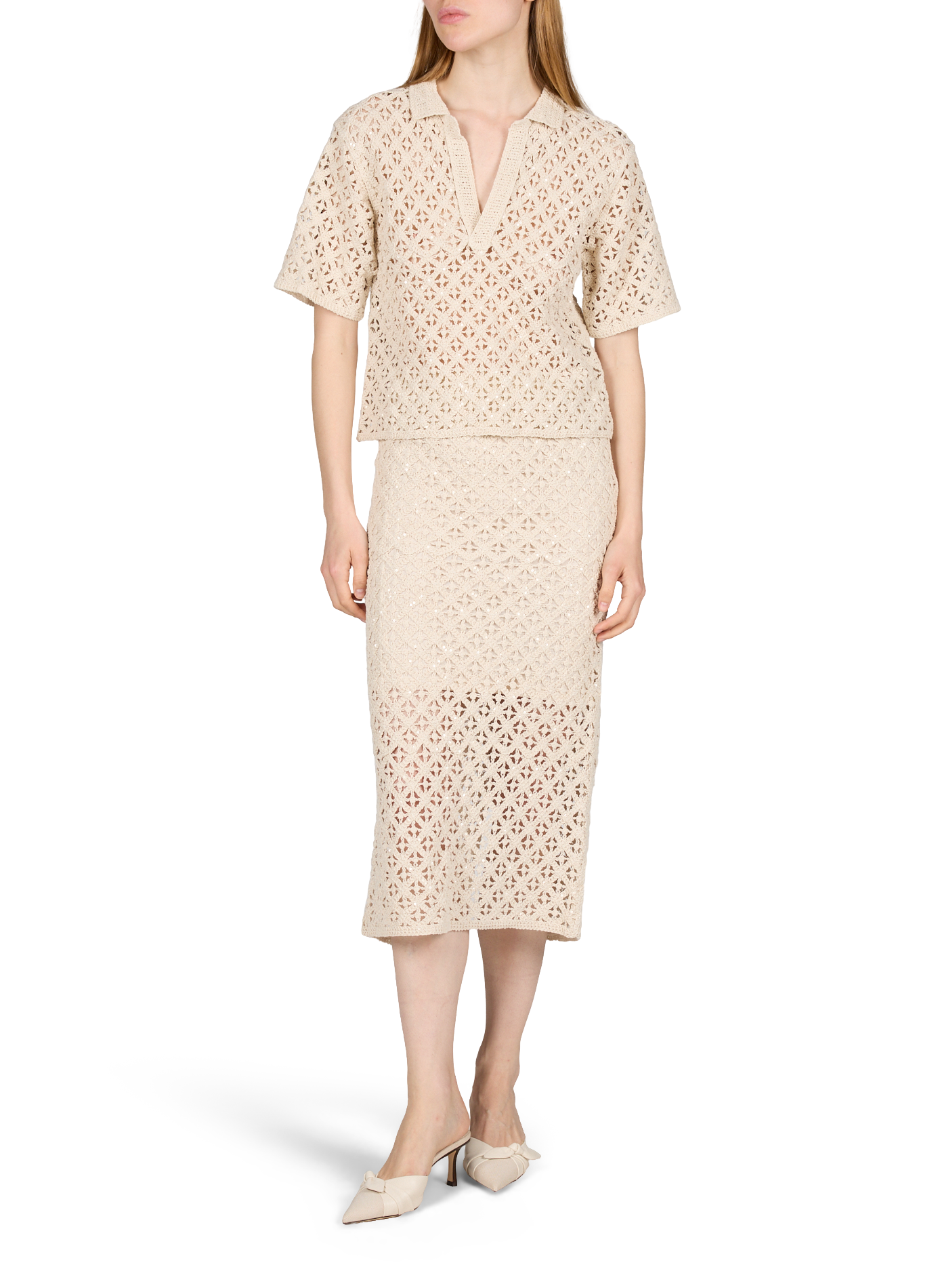 Masi cotton crochet midi skirt OBJECT Beige