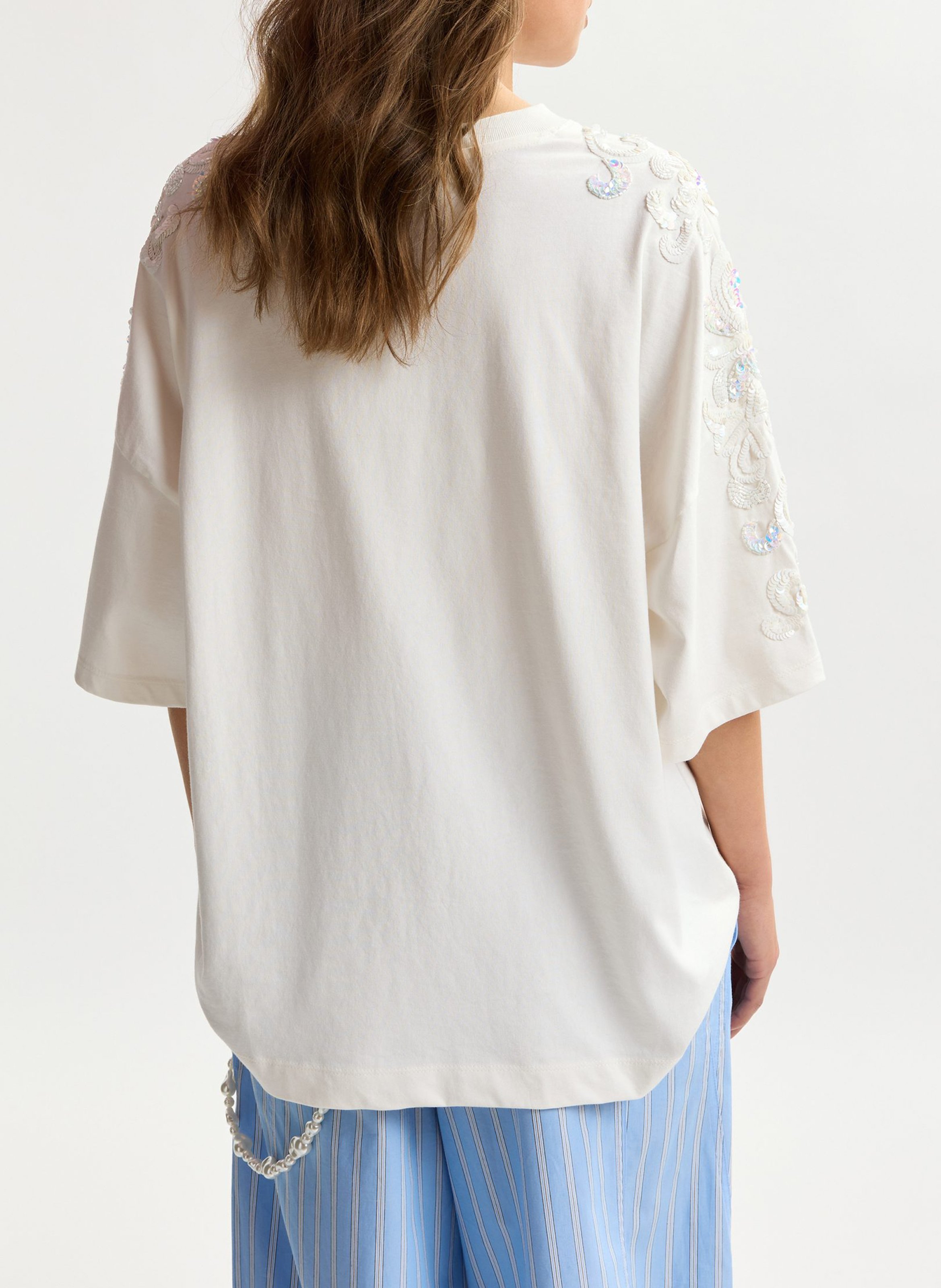 Tee-shirt ample à perles jangoo Blanc