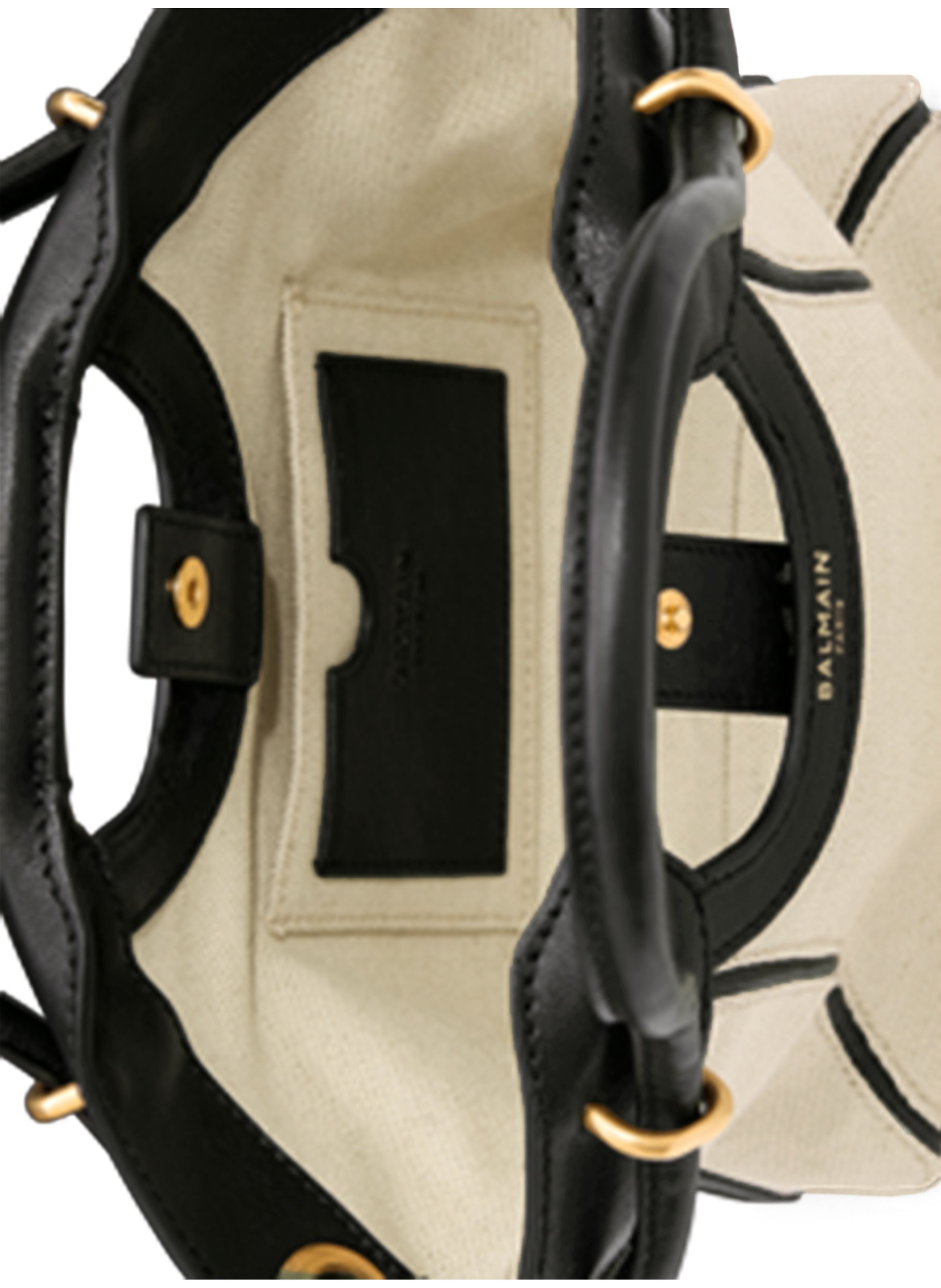 Sac cabas tote small en toile et cuir lisse BALMAIN Beige