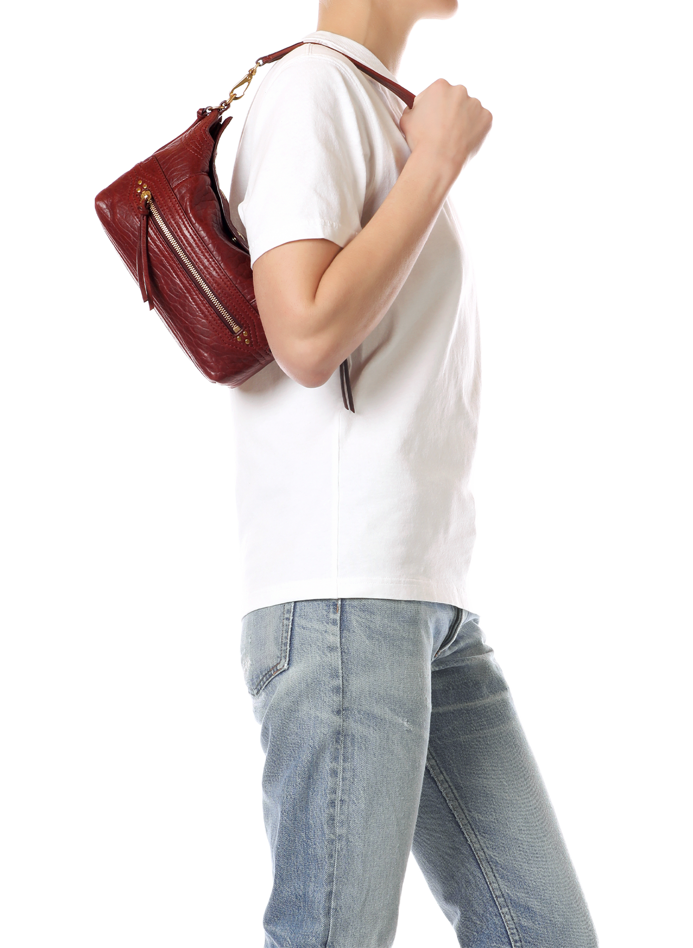 Sac Lucky Hobo Small en cuir d'agneau JÉRÔME DREYFUSS Rouge