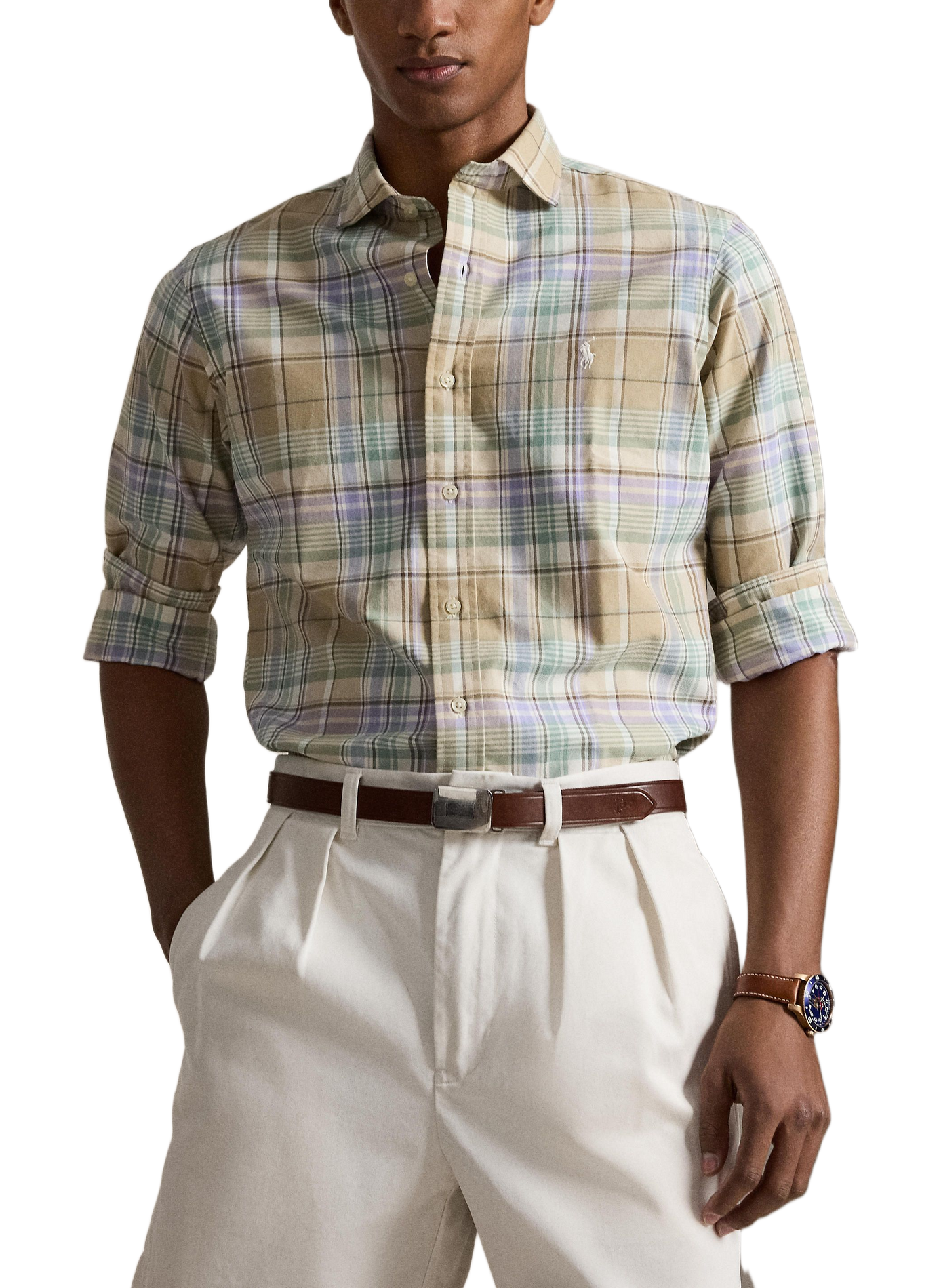 Checked shirt with embroidered logo in cotton POLO RALPH LAUREN Beige