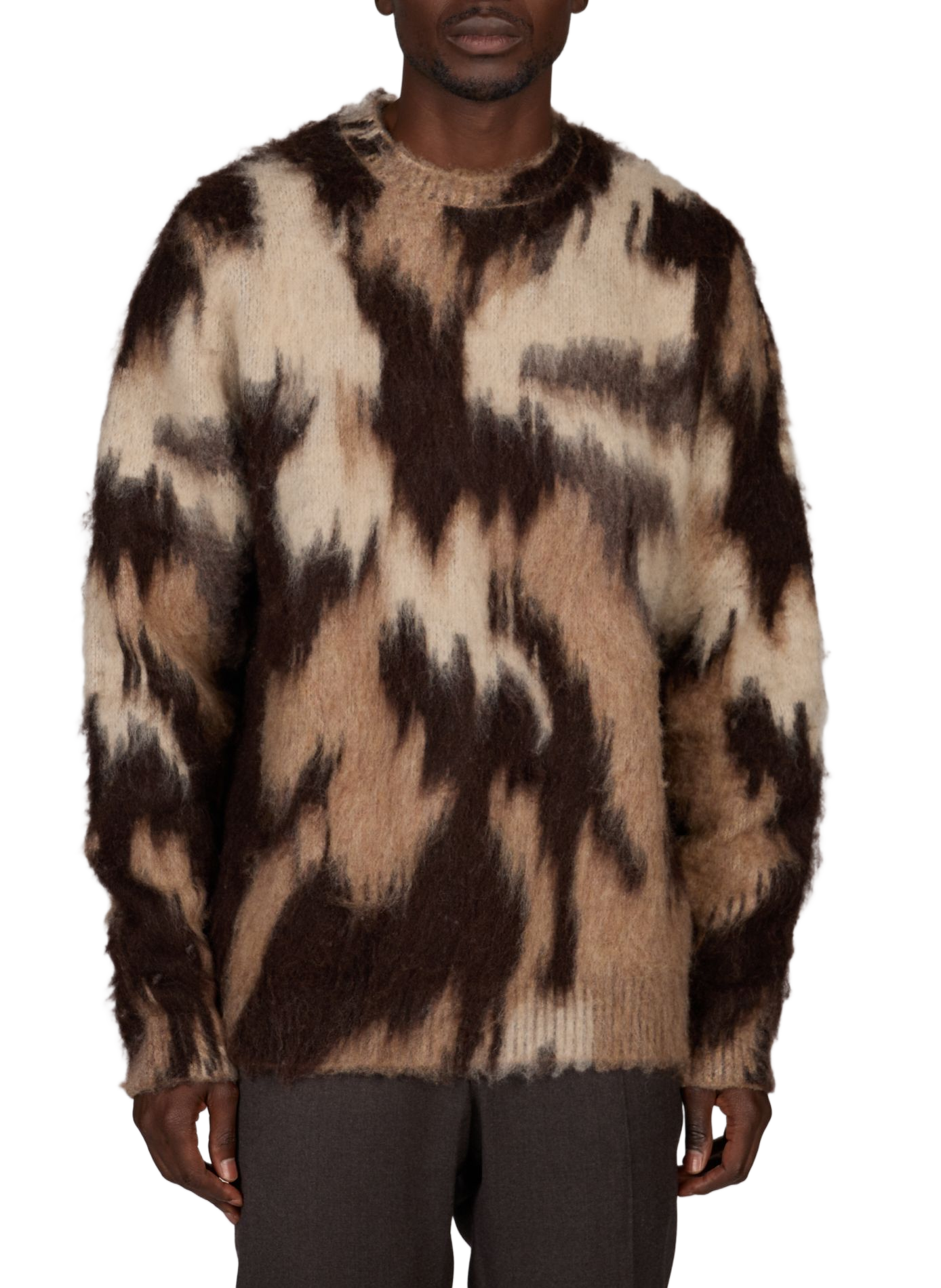 Gerade geschnittener flauschiger Pullover mit Muster LES DEUX Braun