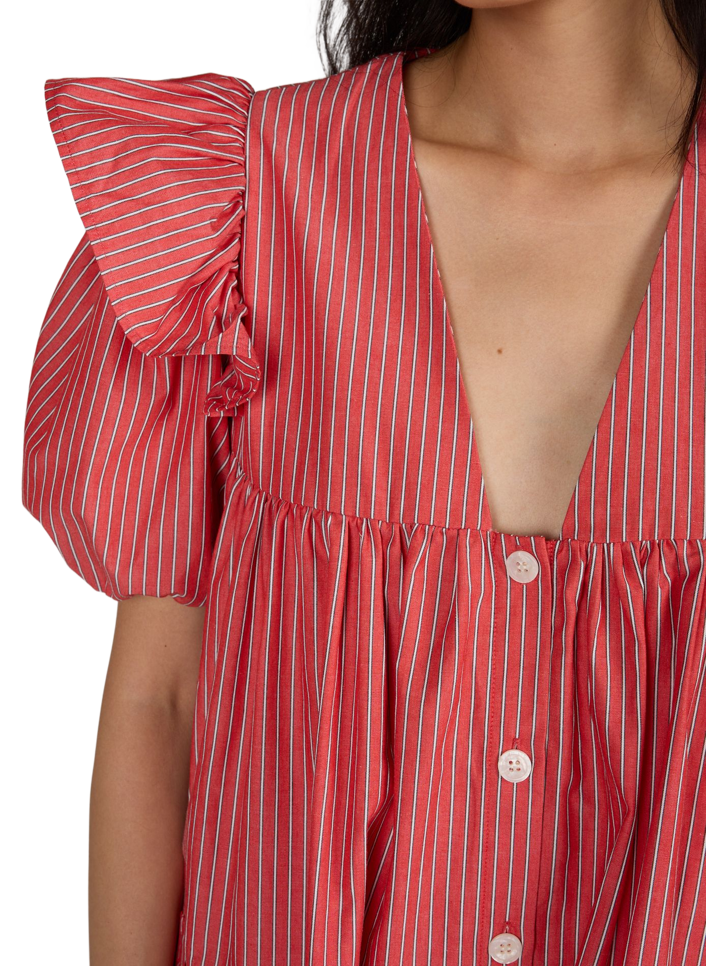 Striped cotton midi dress  GANNI Red