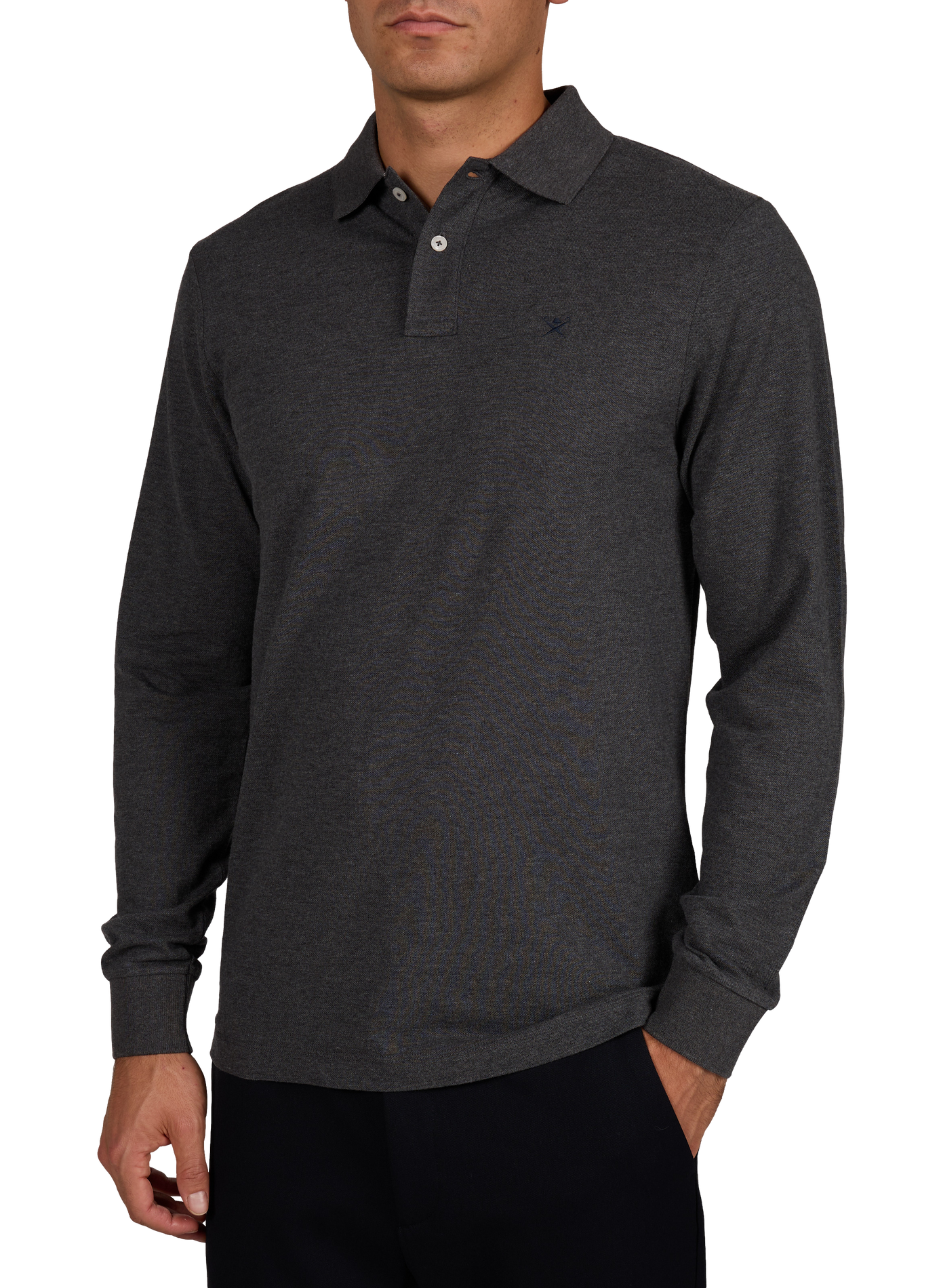 Polo manches longues en maille de coton HACKETT Gris
