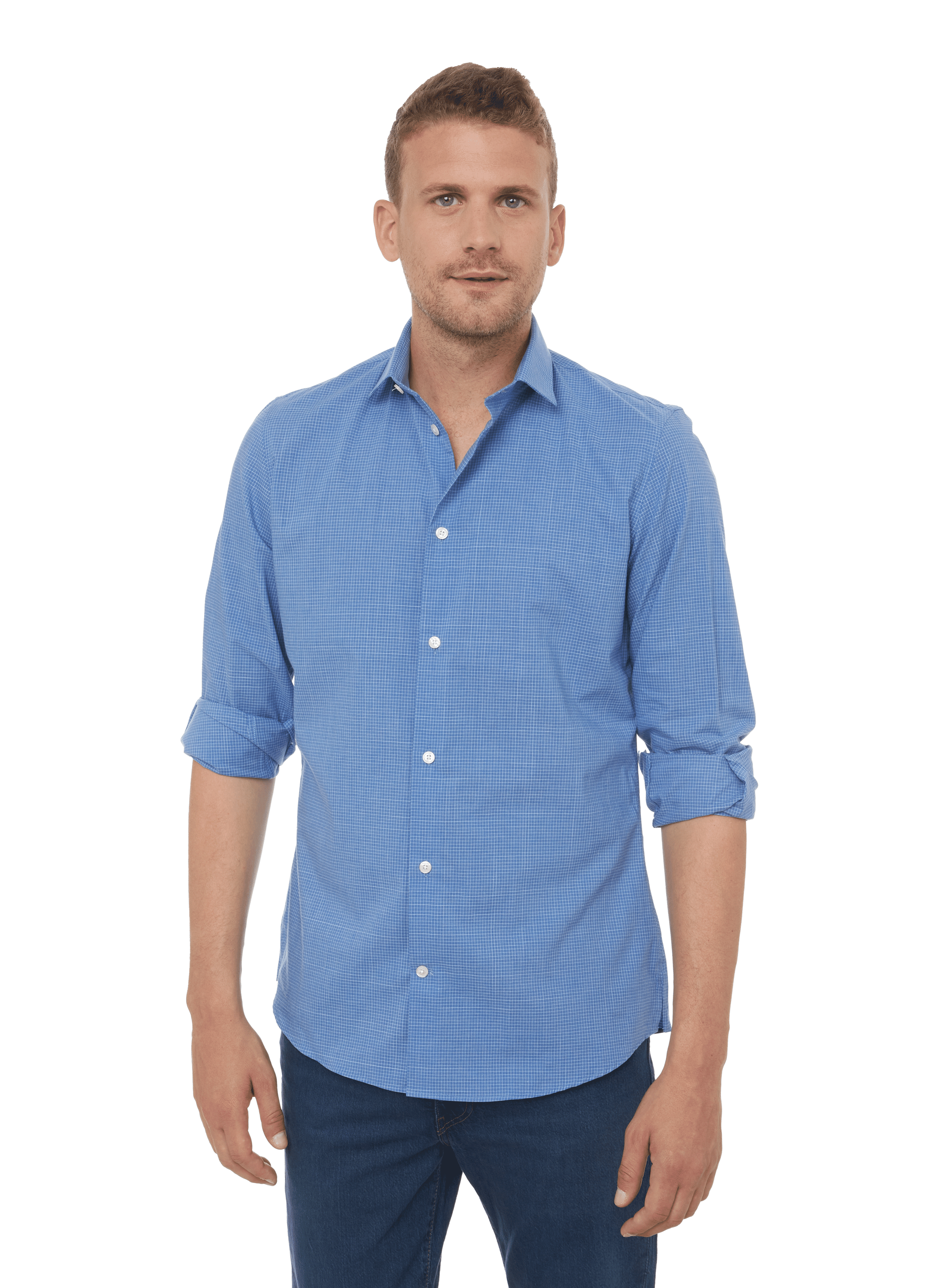 AU PRINTEMPS PARIS Cotton poplin check shirt Blue
