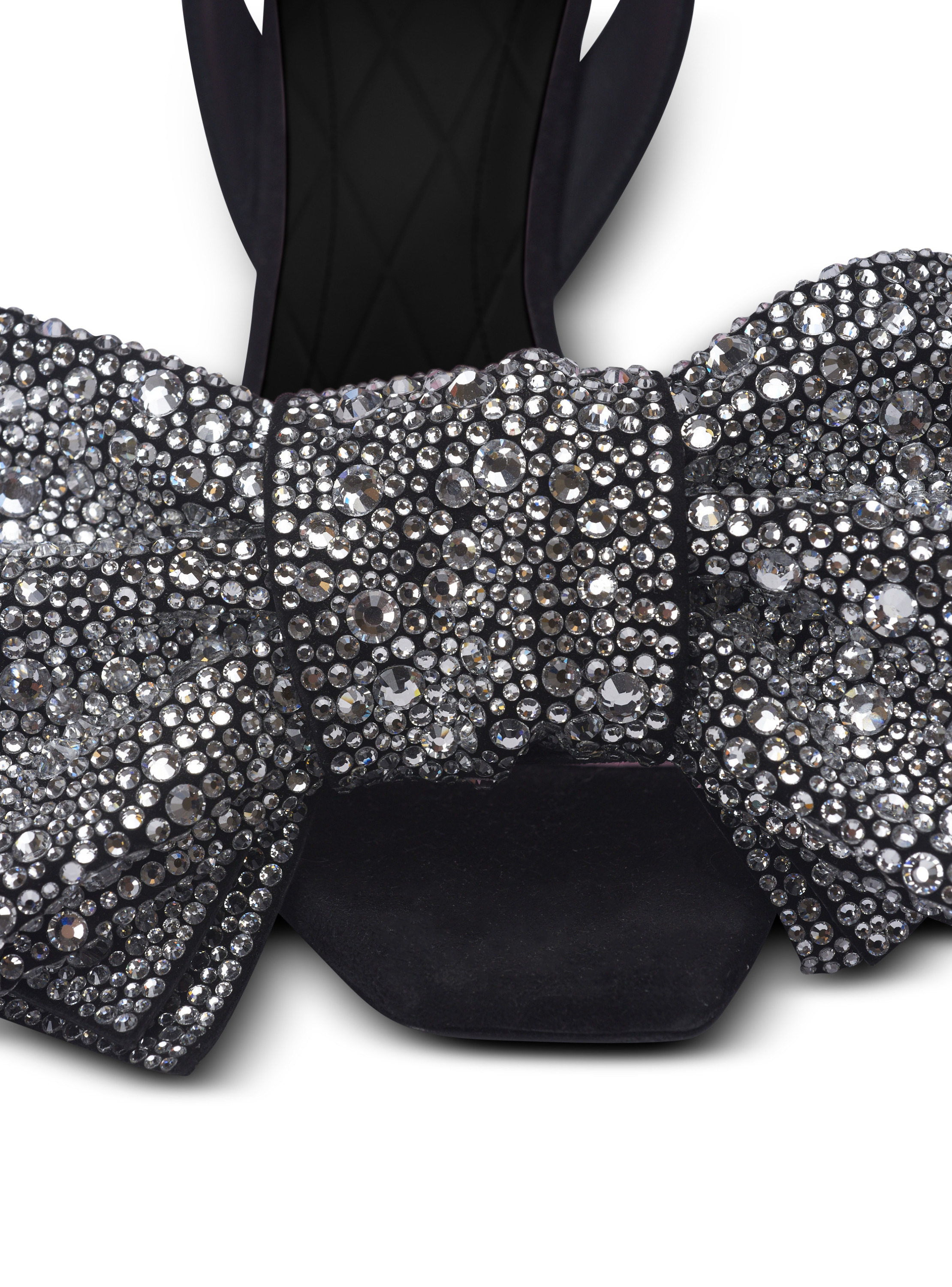 Sandales ruby à nœuds strassés et cuir suédé BALMAIN Noir