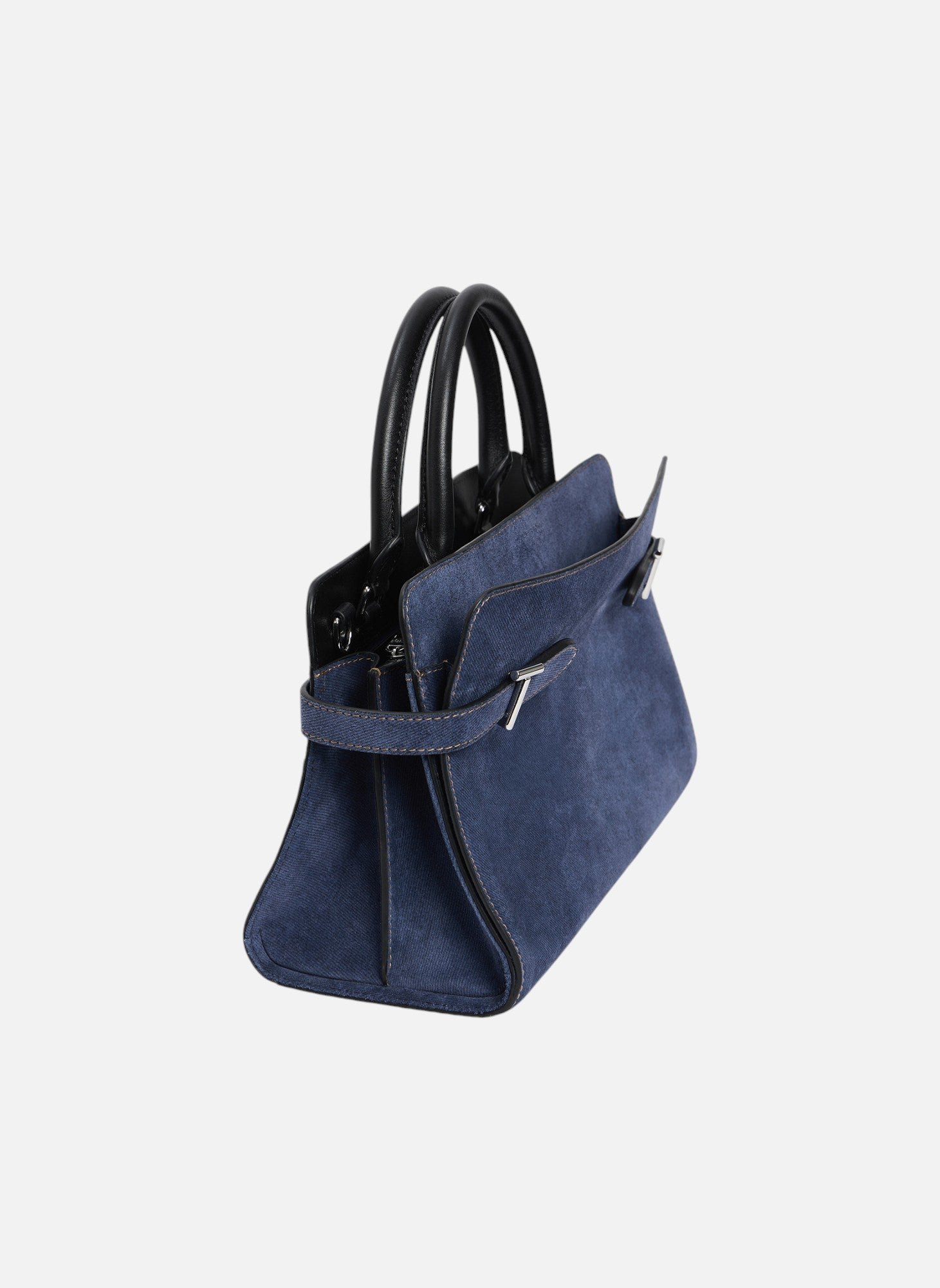 Sac à main moyen modèle emie en cuir suède effet denim LE TANNEUR Noir