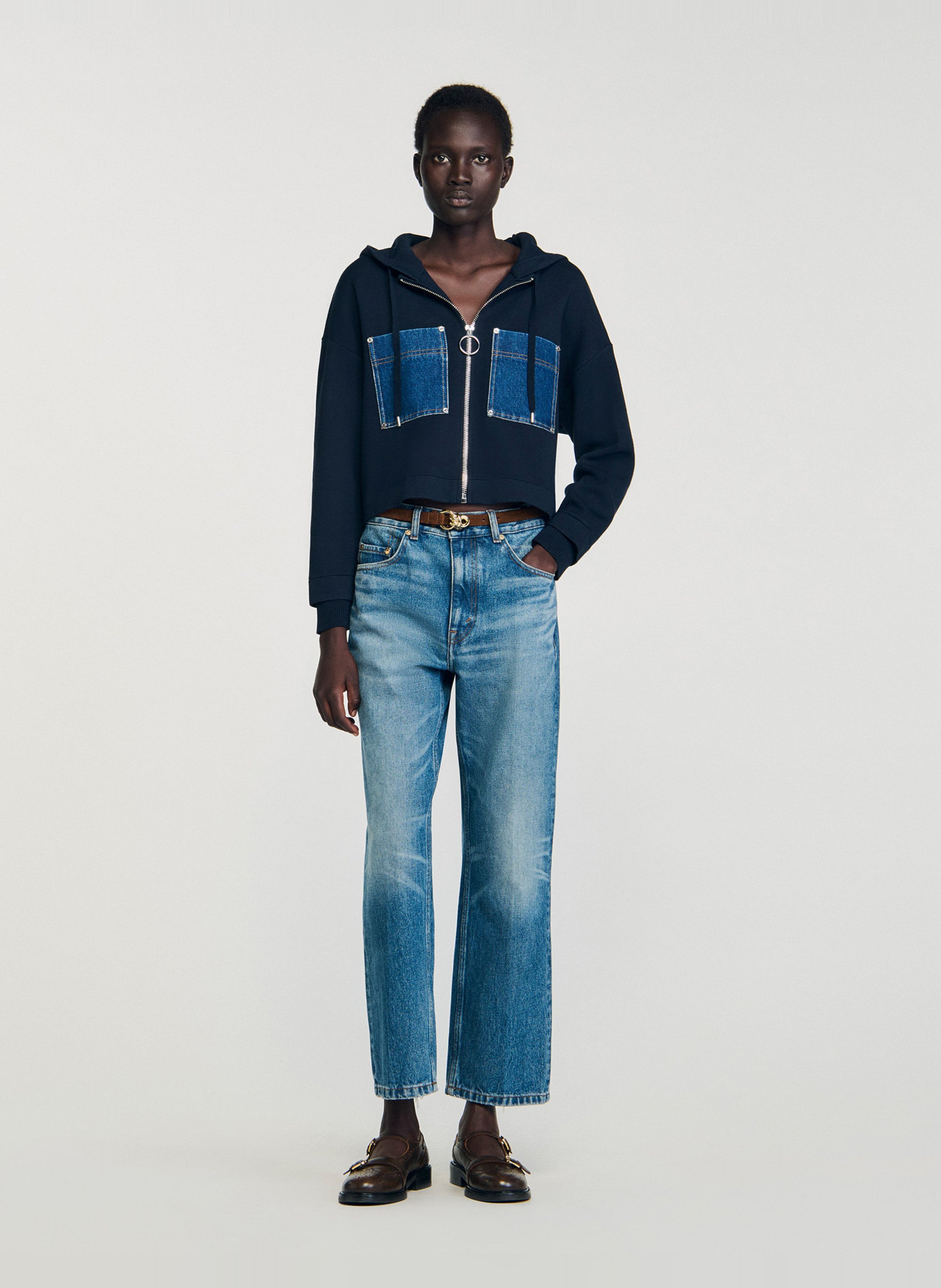 Sweat zippé à capuche SANDRO Bleu