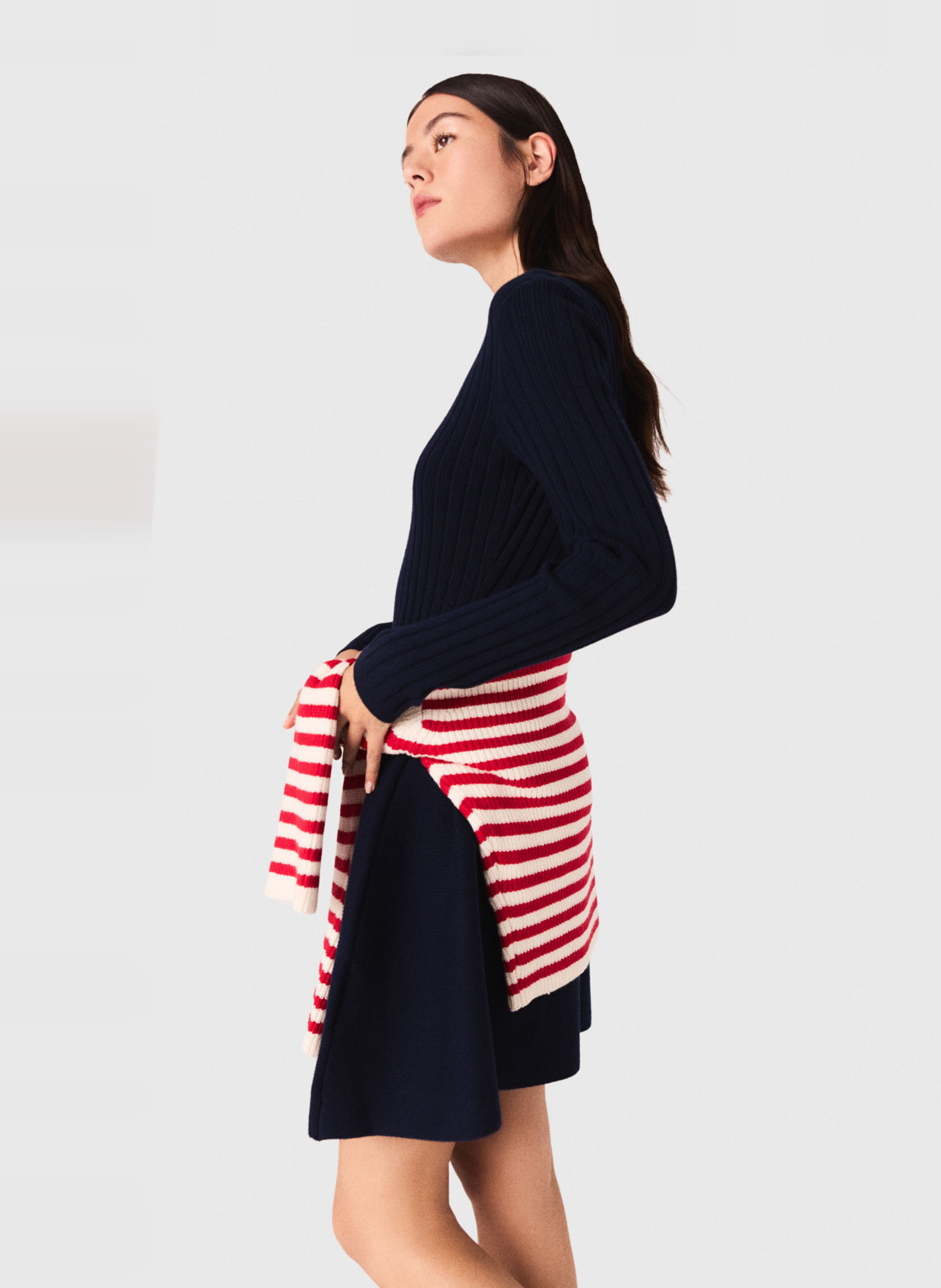 Robe courte boutonnée à col rond Bleu