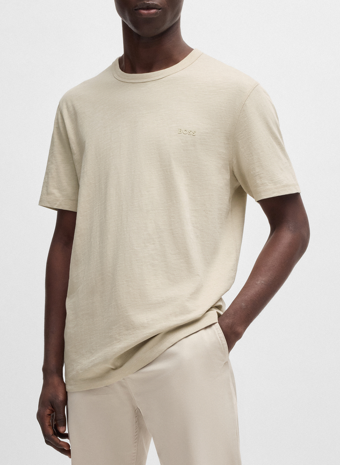Tee-shirt col rond en coton BOSS Beige