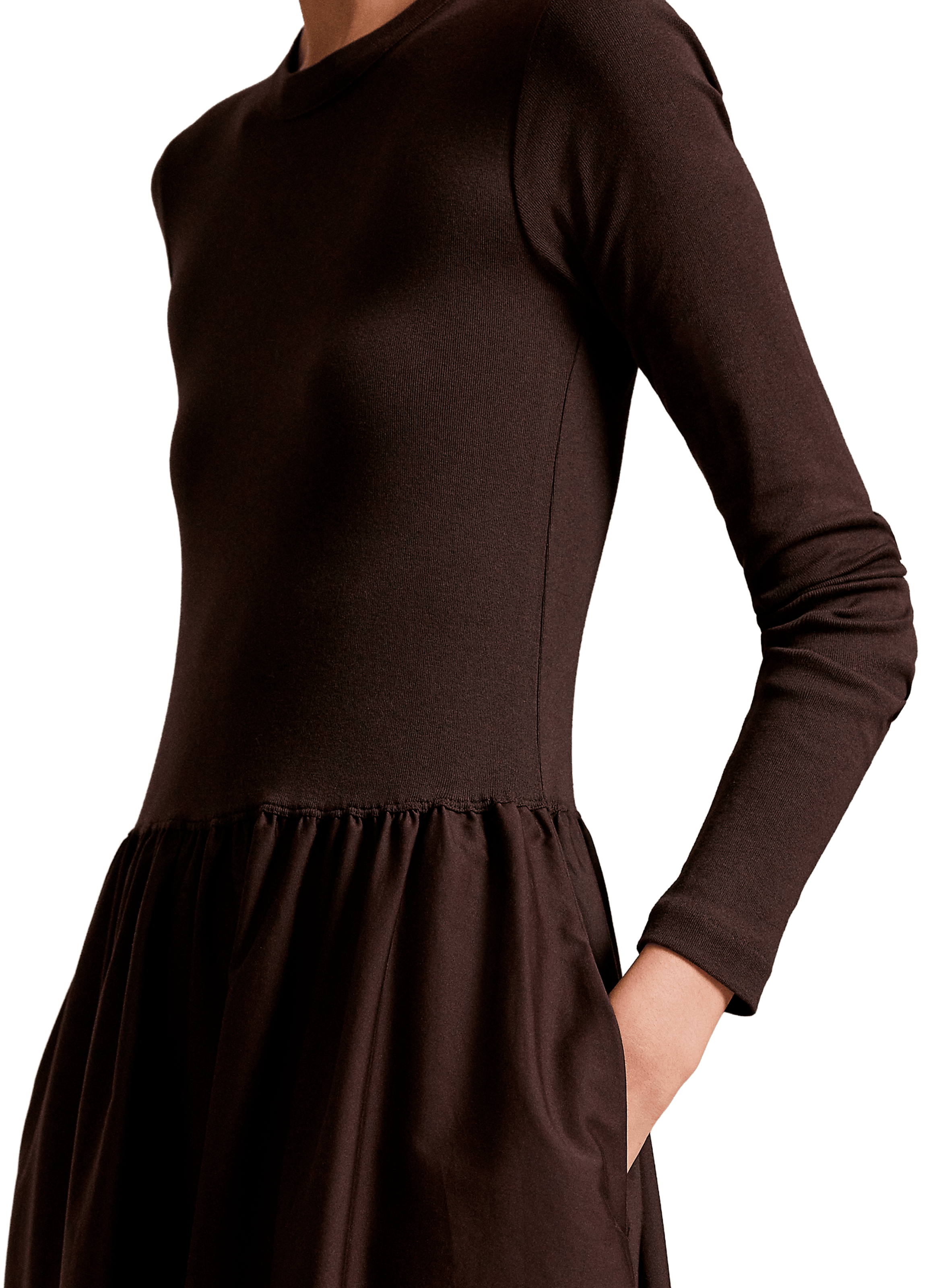 Robe évasée à manches longues en coton POLO RALPH LAUREN Marron