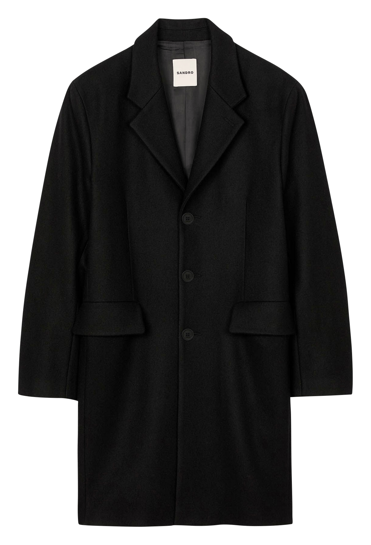 Manteau droit en laine mélangée SANDRO Noir