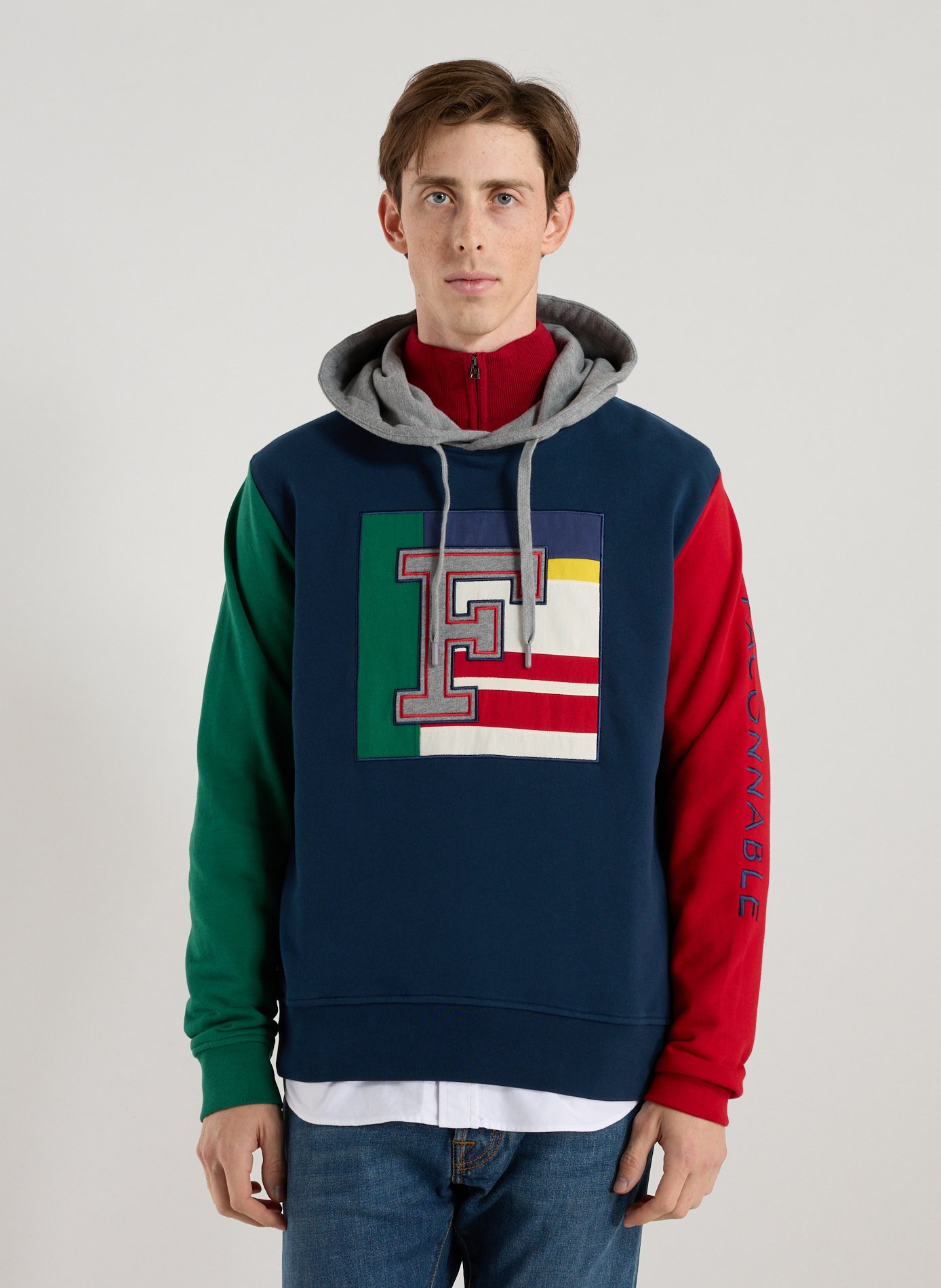 FACONNABLE Cotton fleece-blend hoodie Blue