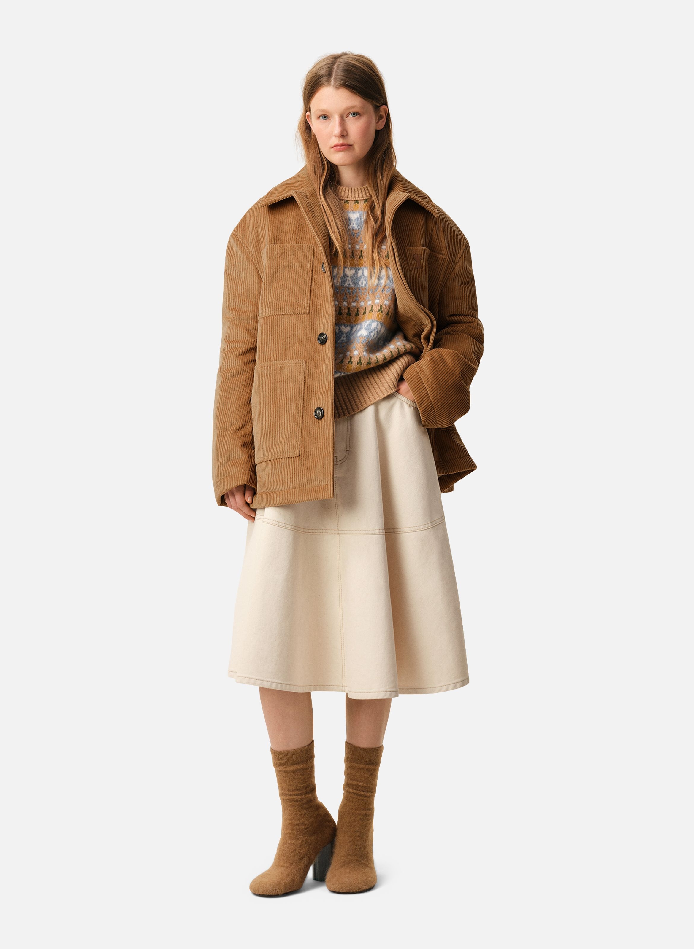 Veste worker en velours en coton unisexe AMI PARIS Marron