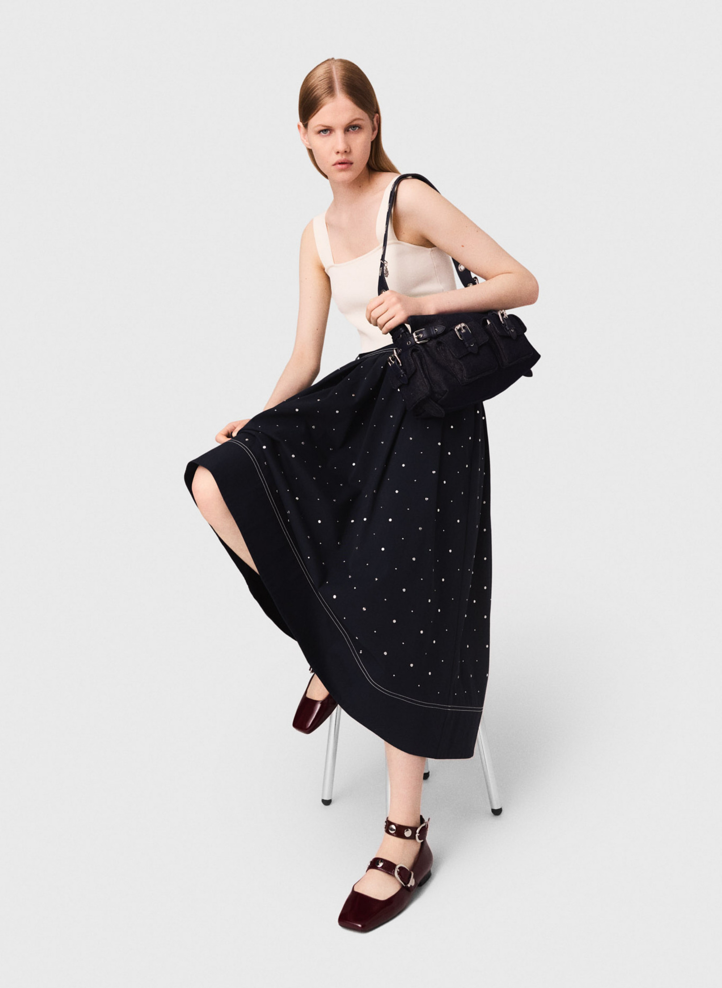 Jupe midi en coton mélangé MAJE Bleu