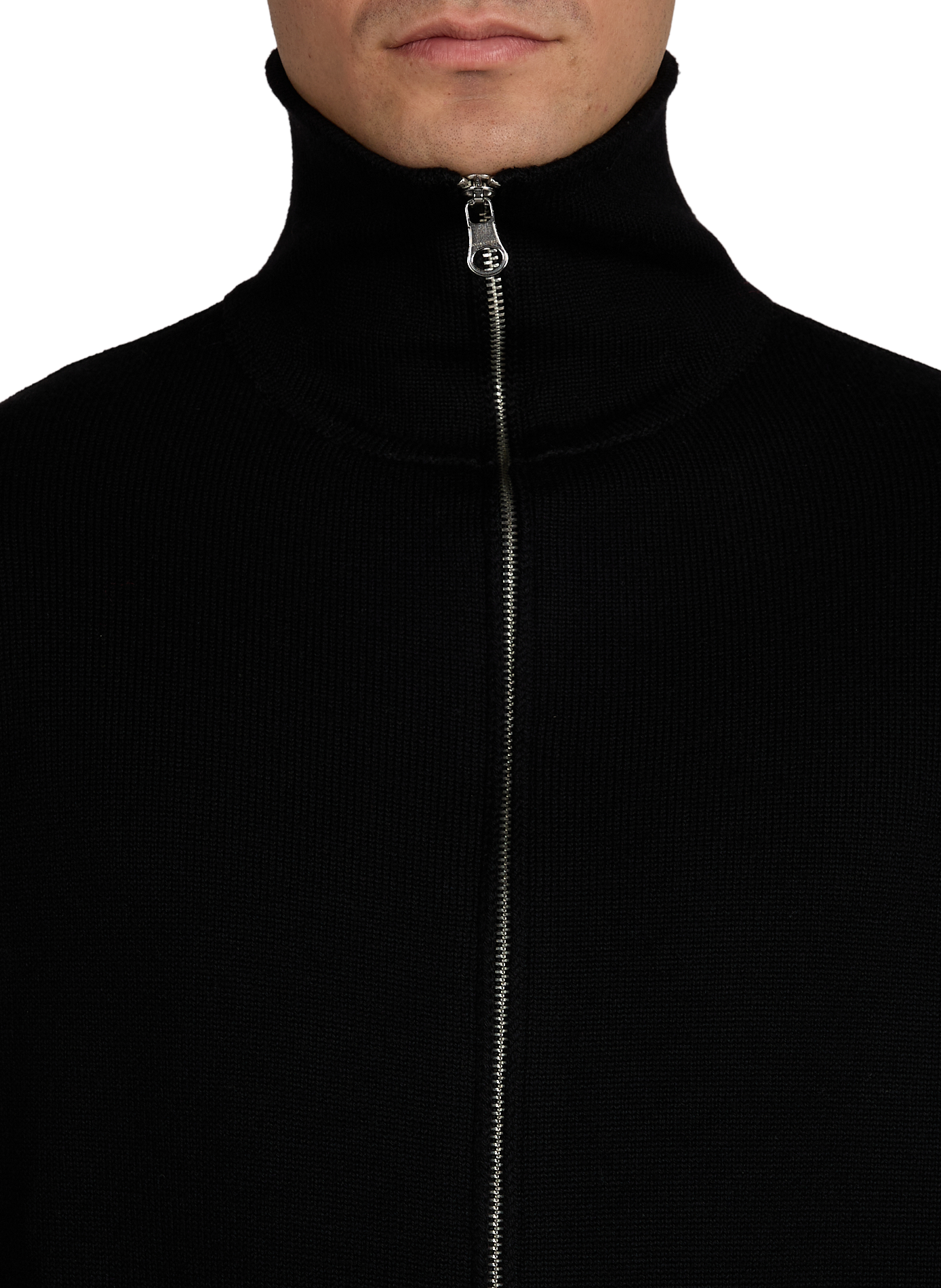 Pull côtelé à col montant en laine mérinos COURRÈGES Noir