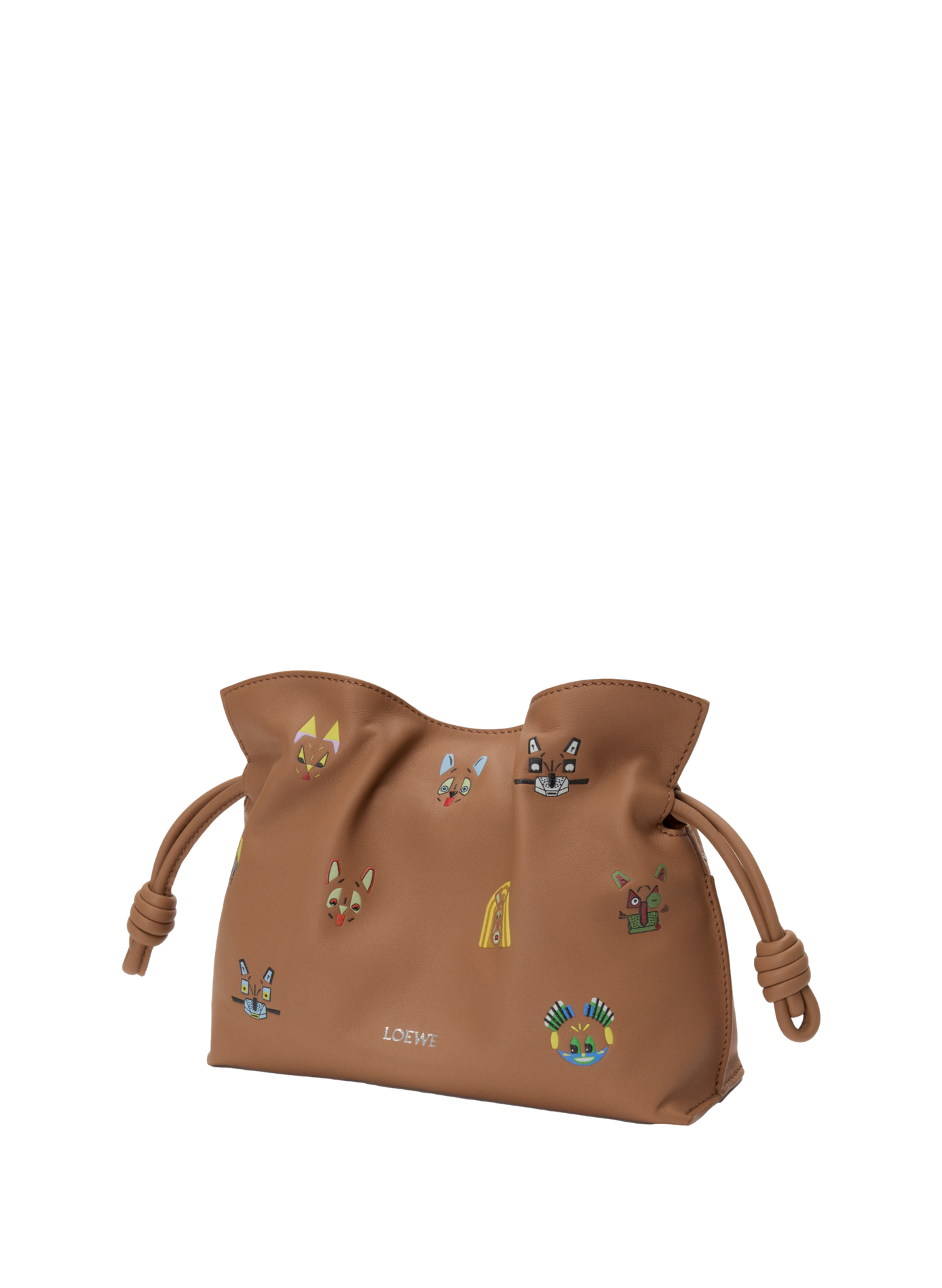 LOEWE x Louis Wain - Mini Flamenco clutch Cats en cuir de veau nappa LOEWE Marron