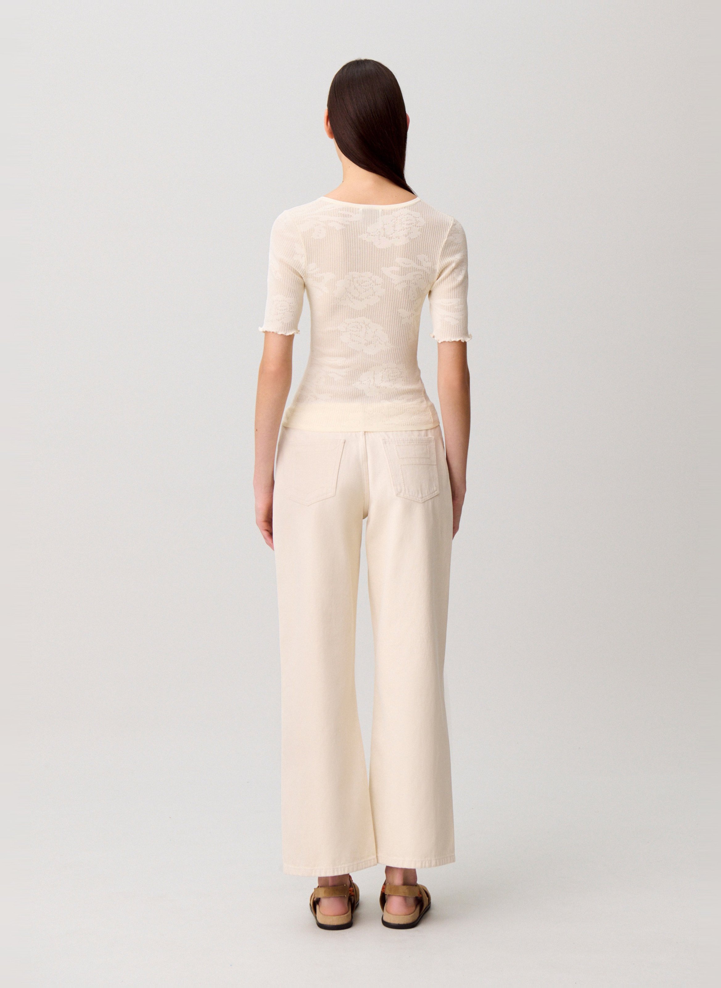 Gilet ajusté col rond en dentelle CLAUDIE PIERLOT Beige