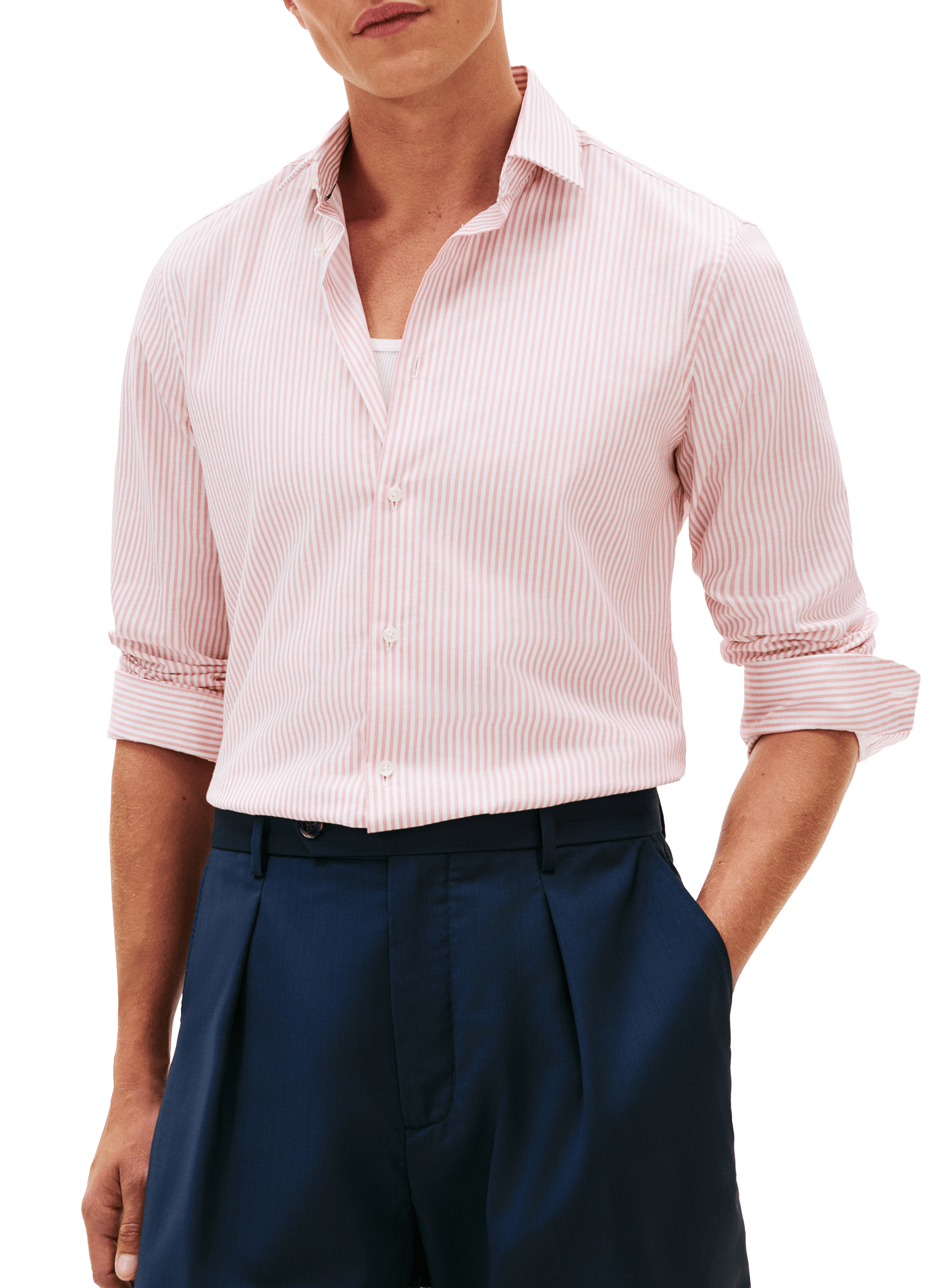 Chemise rayée en coton et lin TOMMY HILFIGER Rose