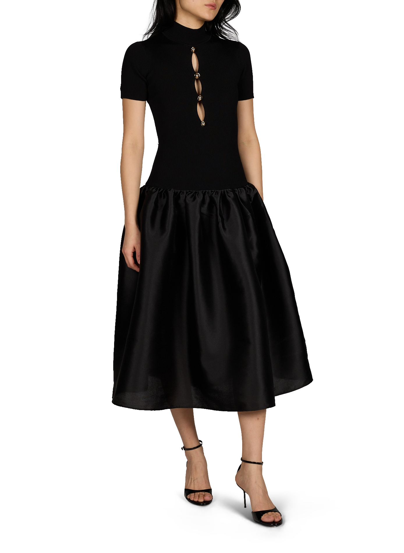 Flared two-material dress SELF PORTRAIT Black