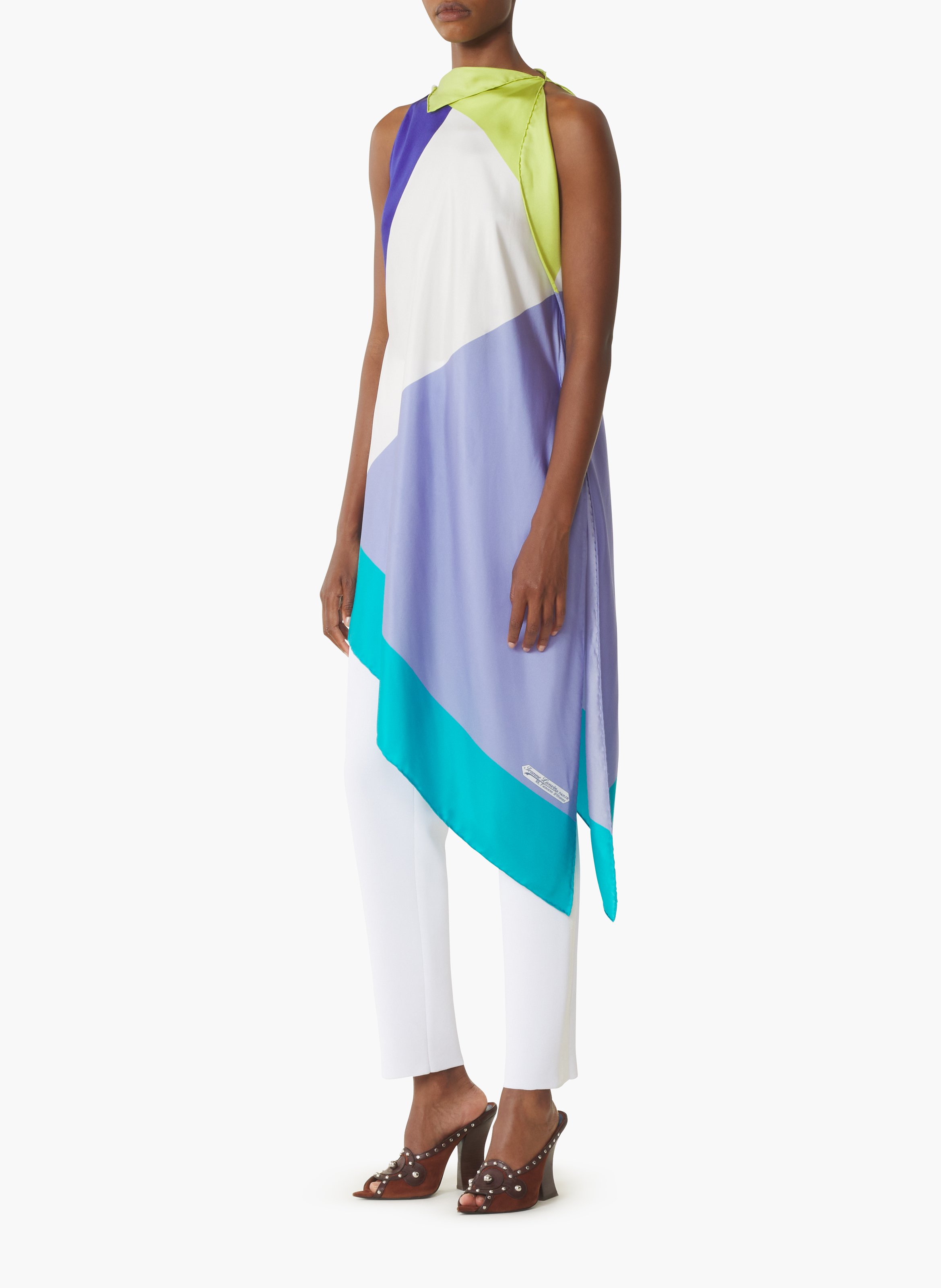 Top à motif graphique en soie LANVIN Bleu