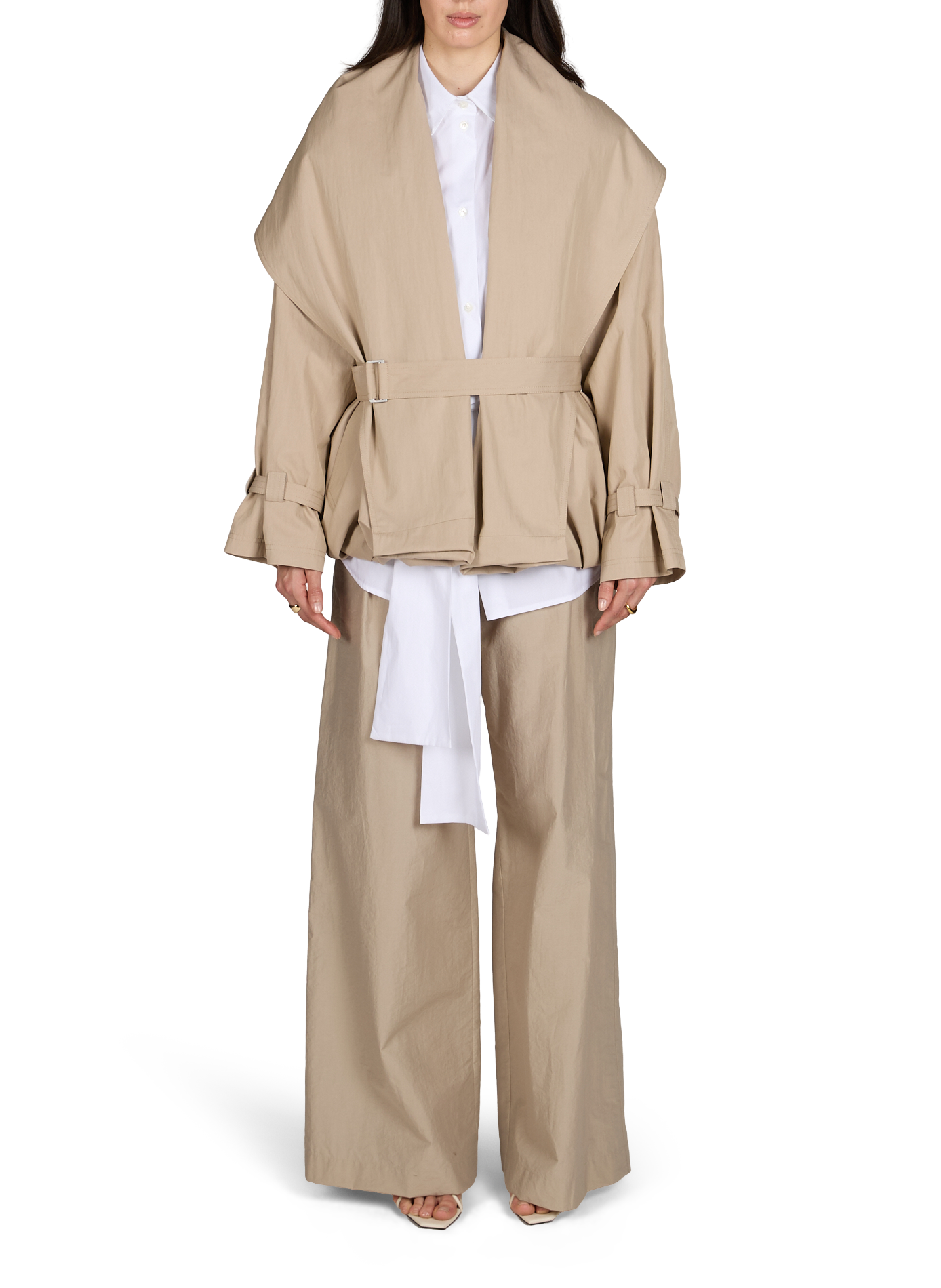 Jacket with belt in mixed cotton MAGDA BUTRYM Beige