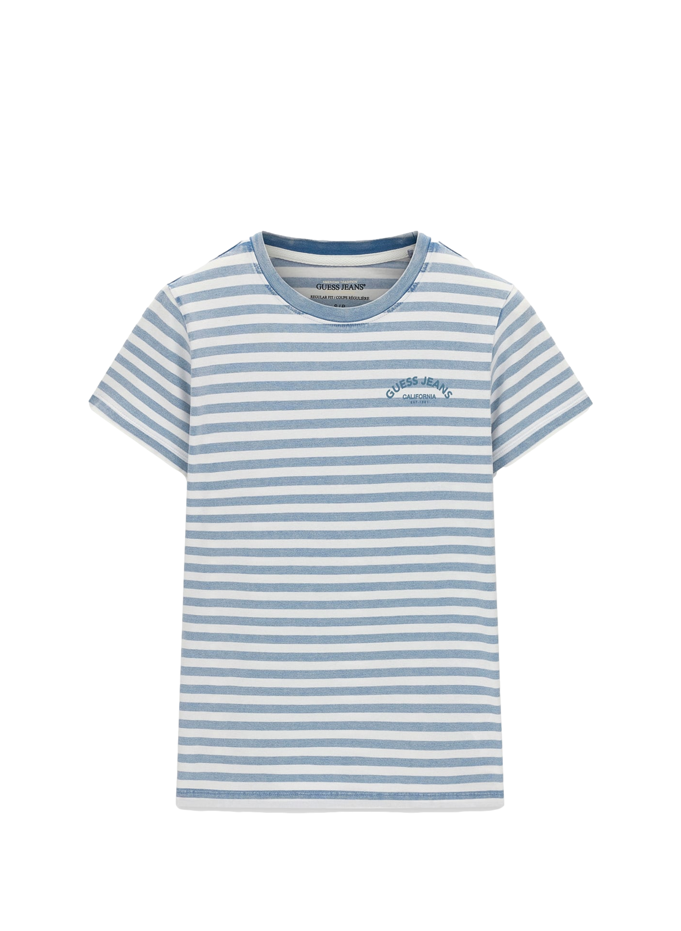 Striped T-shirt with printed logo in mixed cotton GUESS Blue